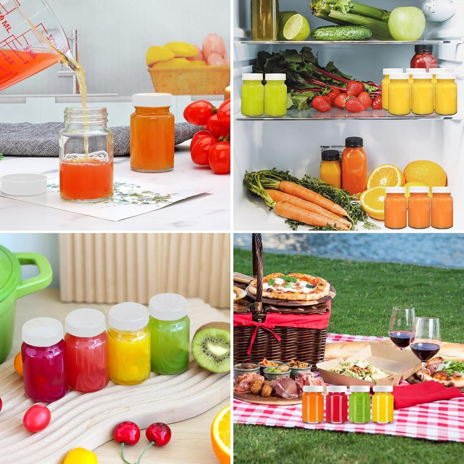 Fayrvind 16 Pack 2 Oz Glass Juice Bottles, Small Containers Shot Bottles with Lids & Stainless Steel Funnels for Travel Liquids Juicing Juice Cold Brew Bottles Smoothie Jars Homemade Beverages Bottle image number 4