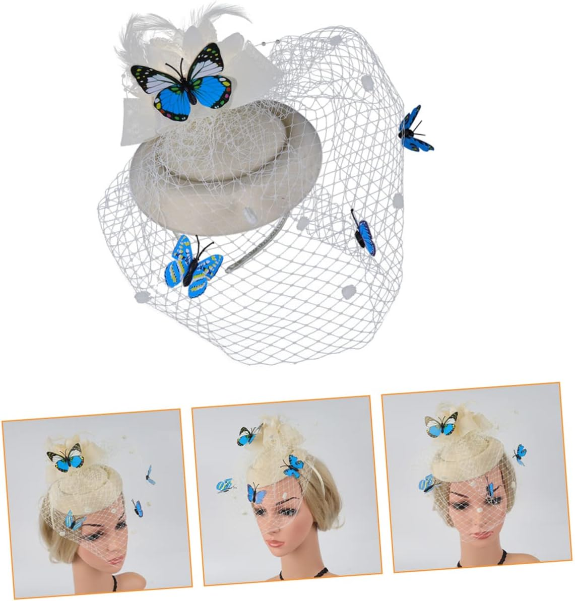 Healeved Stylish Mini Gauze Hat Hair Clasp Headband for Women Lightweight Hair Hoop Accessory for Wedding Party Stage Performance Eye Catching Design - Dark Green image number 7