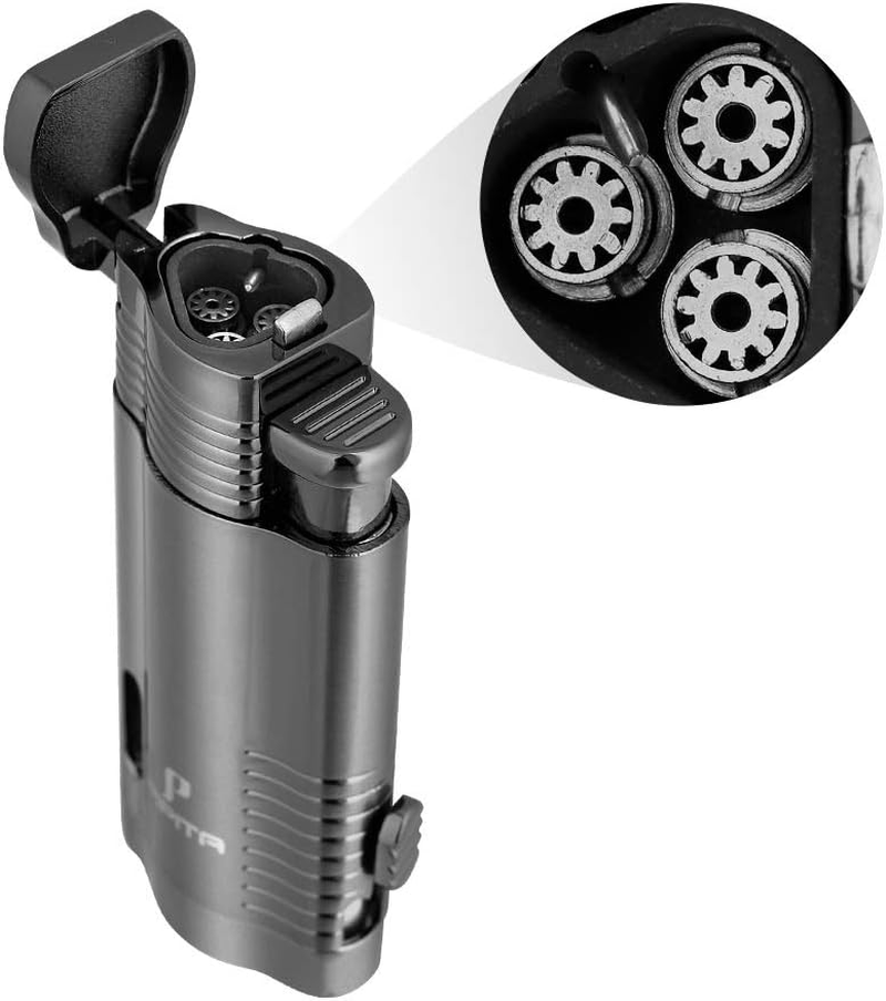 PIPITA Torch Cigar Lighter Gift Set,Windproof Triple Jet Flame Torch Lighter with Punch and Cigar Cutter Set, Refillable Buntane Gas Lighters (Without Gas) image number 1