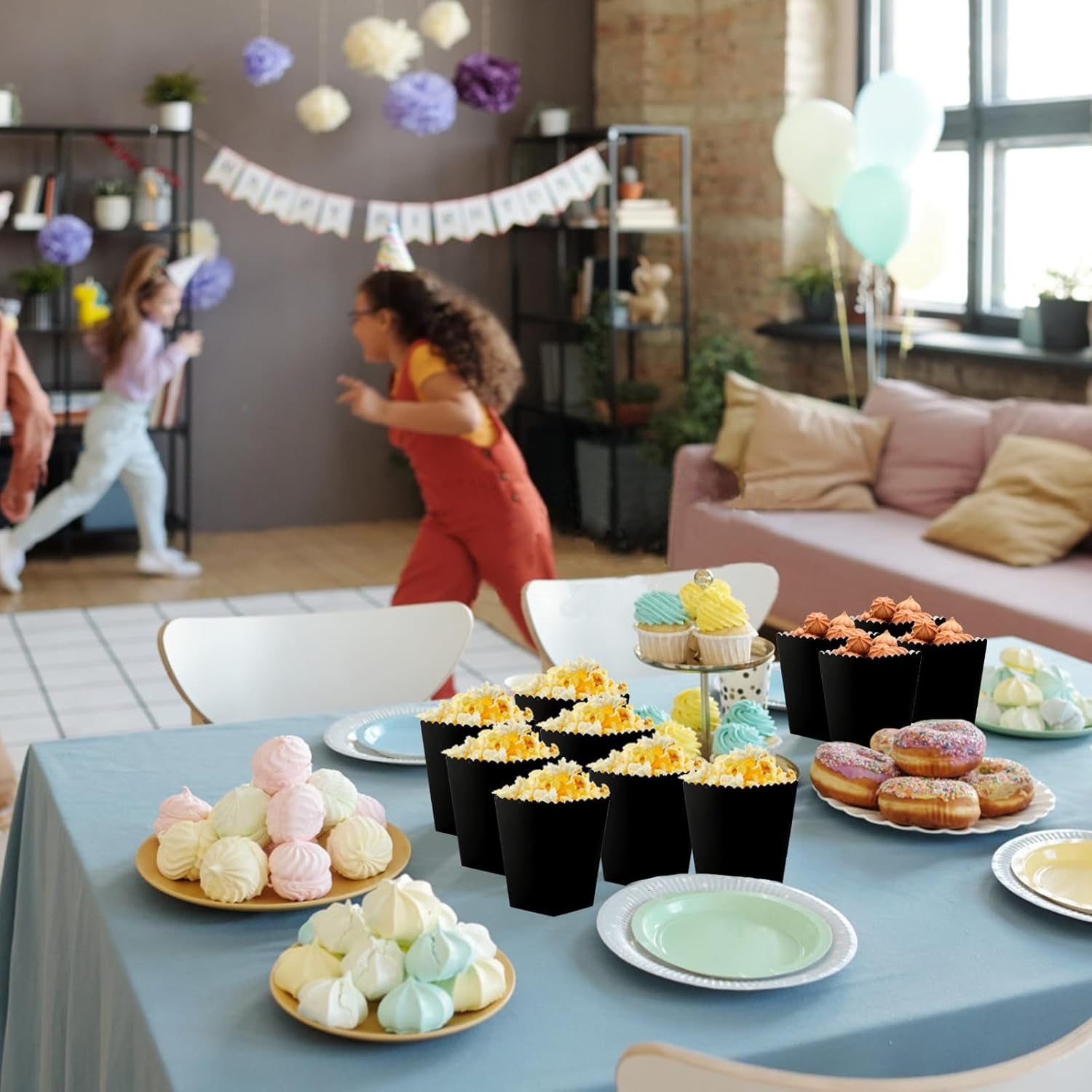 200 Pcs Mini Popcorn Boxes for Party Black Popcorn Bags Cardboard Popcorn Cups Disposable Snack Candy Popcorn Containers Holder for Halloween Christmas Birthday Wedding (2.2 X 4.2 X 3 Inches) image number 4