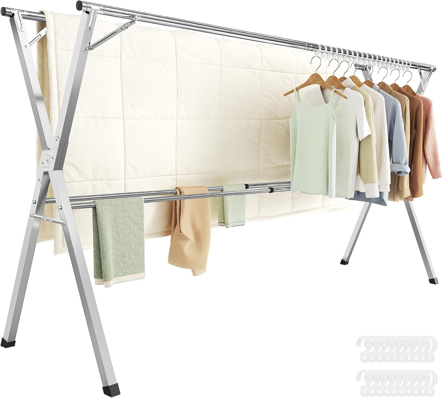 SONGMICS 133-200Cm Extendable Folding Freestanding Indoor Outdoor Clothes Airer Clothes Airer Dove Grey LLR902E01 image number 6