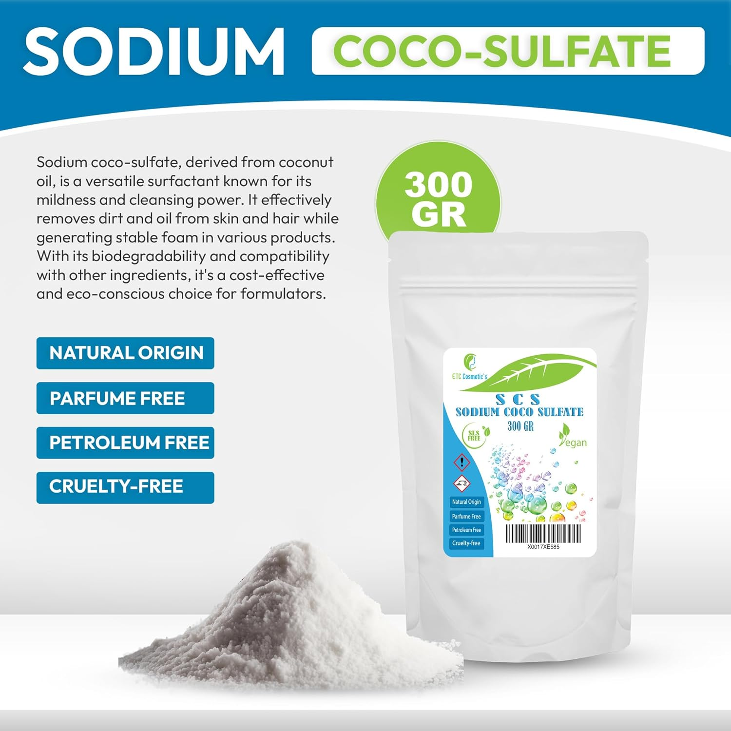 Sodium Coco-Sulfate - 300Gr - Can Be Used in Shampoo Bars, Liquid Shampoo, Body Wash, Shower Gel and Shower Bars, Syndet Bars, Various Bath Preparations (300 Gr) image number 4