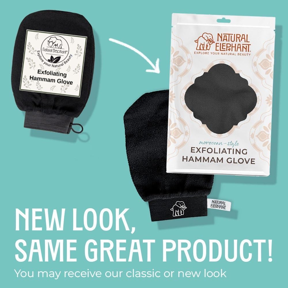 Natural Elephant Moroccan Black Soap 200G (7Oz) and Exfoliating Hammam Glove Combo (Pure Black) image number 3