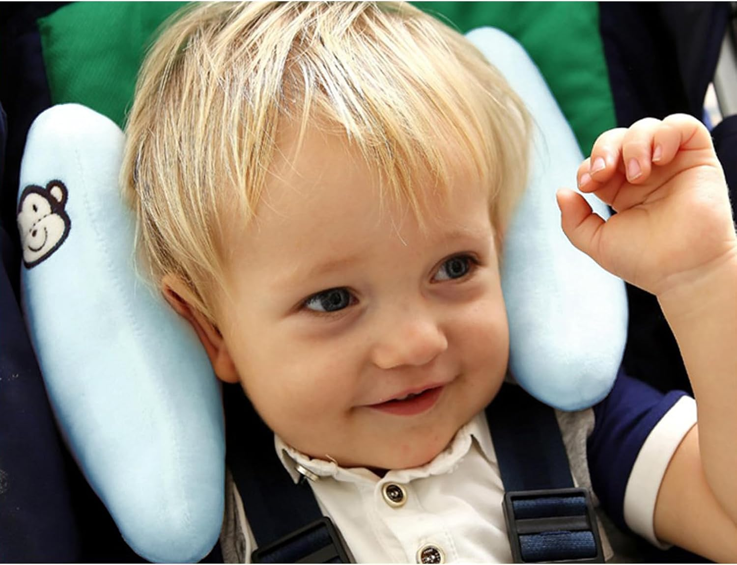 Adjustable Baby Head Neck Support Pillow,Baby Travel Pillow Cushion for Car Seat,Stroller Headrest Pillow for Infants,Head and Neck Support Pillow for Pushchair,Blue - Blue image number 6