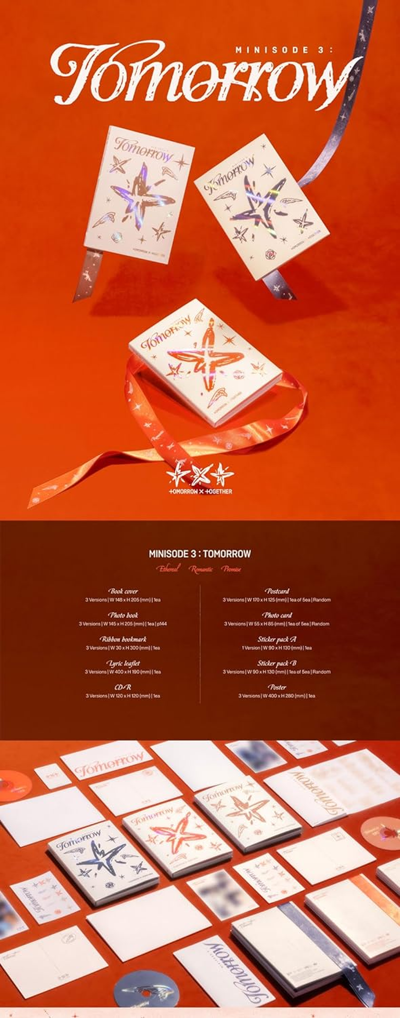 TXT Minisode 3 : TOMORROW 6Th Mini Album Standard Ethereal Version Cd+1P Poster on Pack+144P Photobook+1Ea Lyric Leaflet+1P Postcard+1P Photocard+2Ea Sticker+Tracking Sealed image number 3