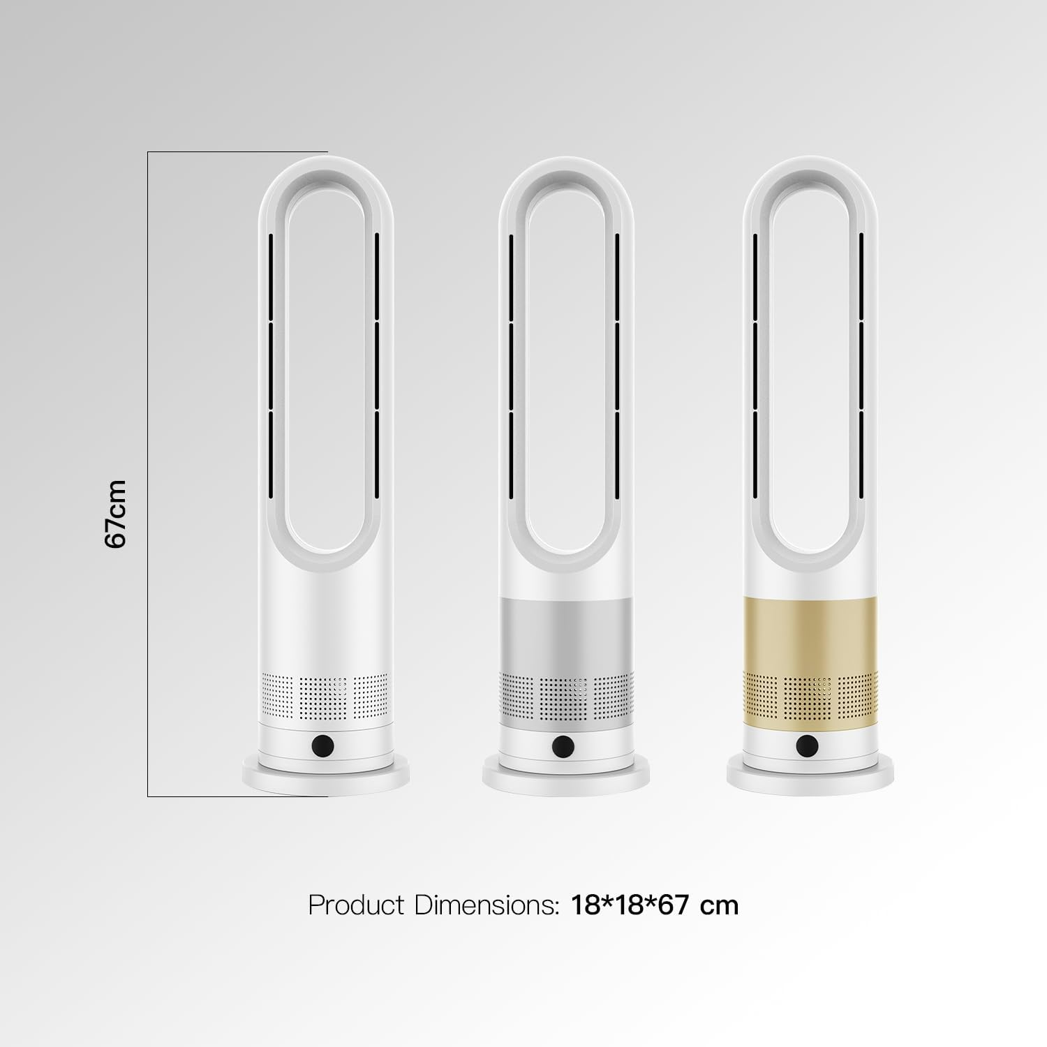 Bladeless Fan,26.5Inch Heating & Cooling Combo Tower Fan 80&deg; Oscillating, 9H Timer, 8 Speeds, Portable Quiet for Indoor, Bedroom, Home Office Room (Gold&White, 26.5 Inch Heating & Cooling) image number 2