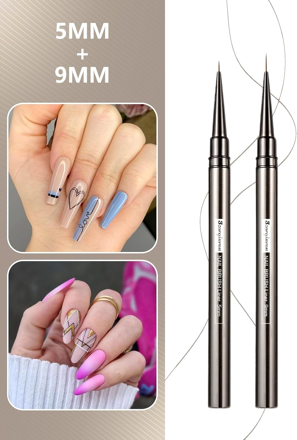 Nail Liner Brush, Fine Line Nail Art Brushes 5/9/15/20/25Mm Thin Line Nail Brushes Detail Drawing, Liner Brush for Nails Gel - Rose Gold image number 7