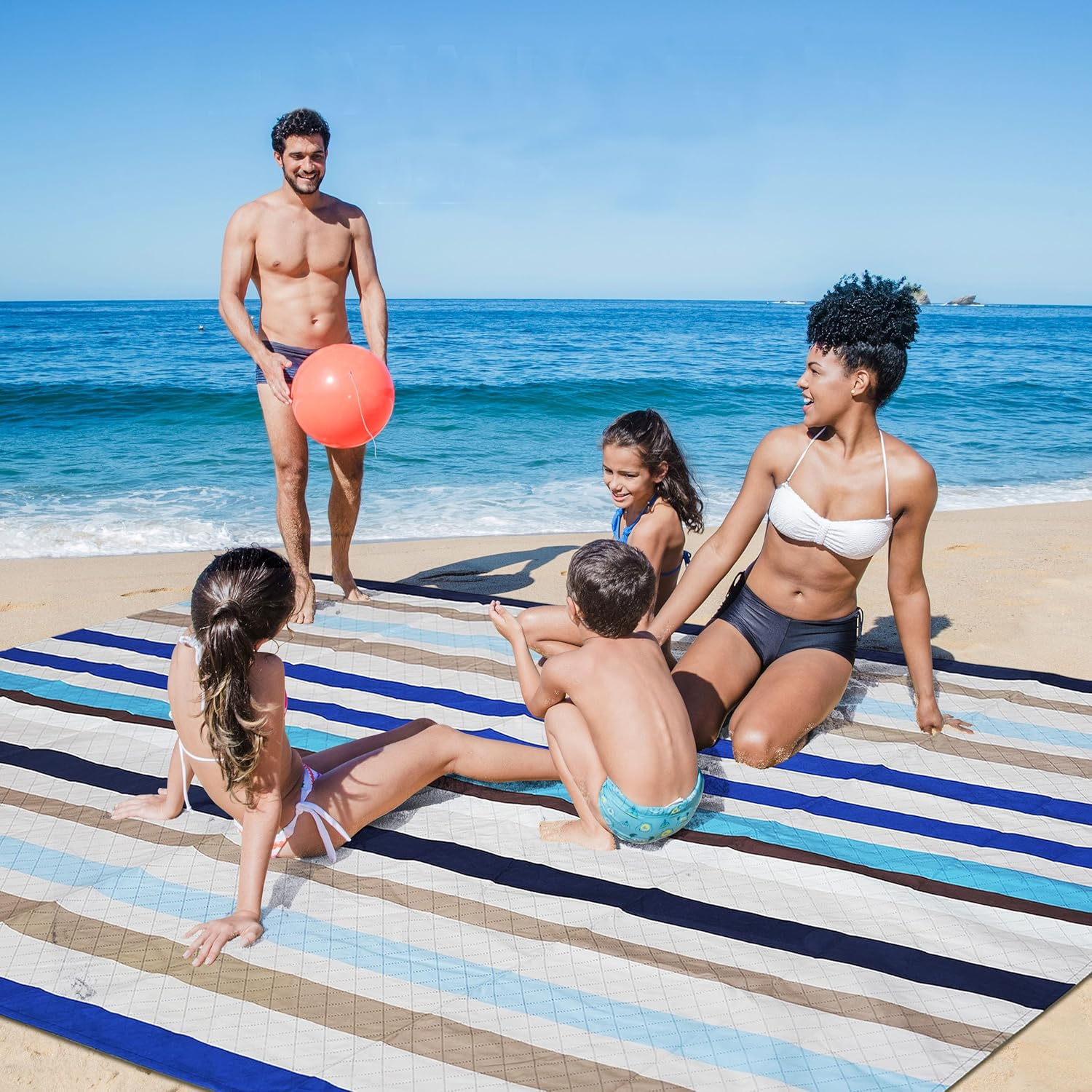 AMMSUN Picnic Blanket Mat Rug Waterproof Sandproof 200X200Cm 4-8 Person Extra Large Beach Blanket Easy to Fold Lightweight Skin-Friendly and Comfortable for Beach, Camping,Family Concerts,Park
