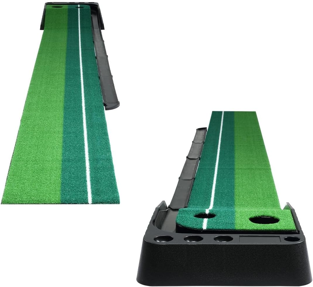 GENKI 2.5M Golf Putting Mat Practice Putter Greens Trainer Indoor Outdoor Training Aid with Auto Ball Return Driving Exerciser Portable Grass Turf Fairway image number 4
