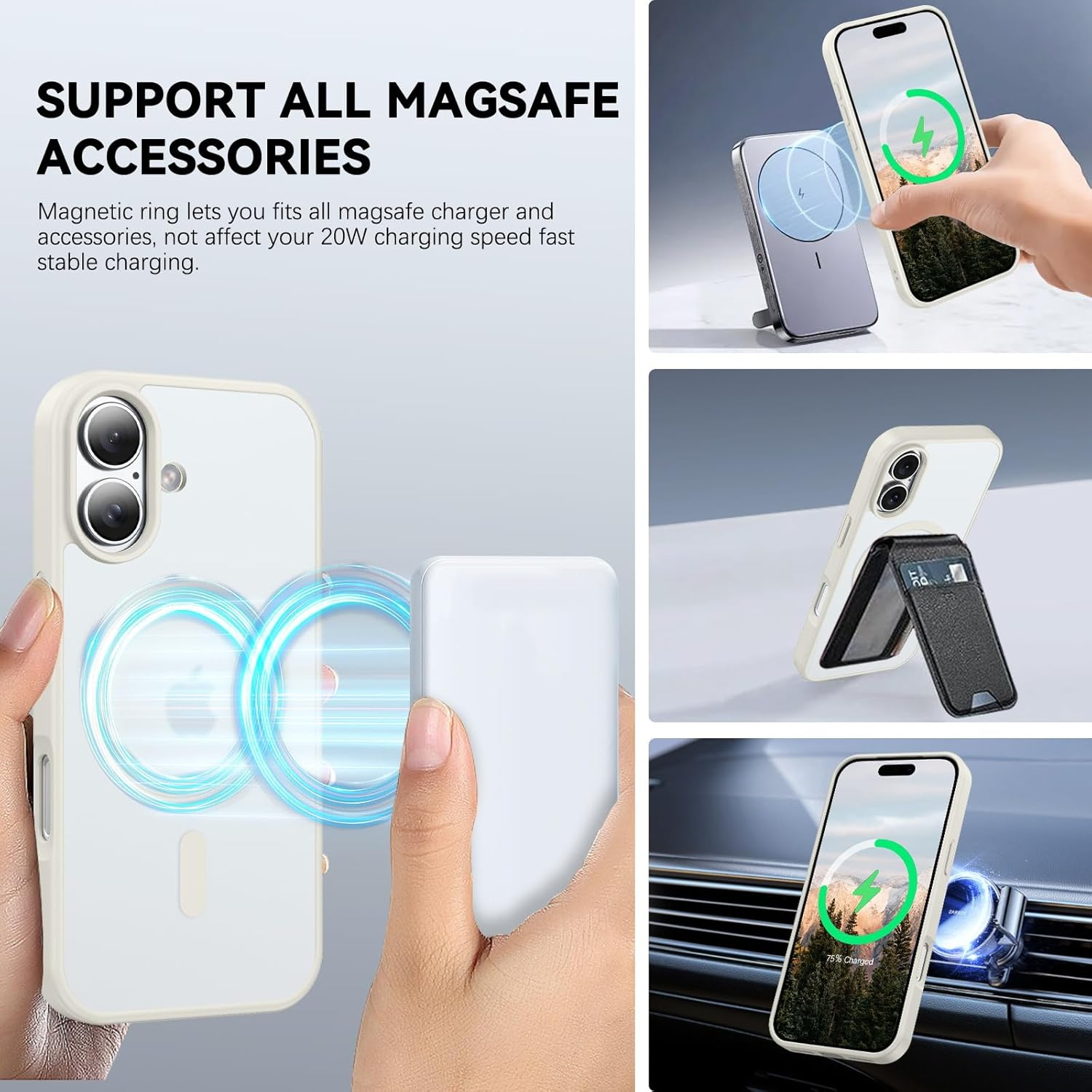 Guagua Mobile Phone Case for Iphone 17 Case [Compatible with Magsafe] Matte Magnetic Back Translucent Shockproof Drop Protection Protective Case Thin Case for Iphone 17 (6.3 Inch) Beige image number 2