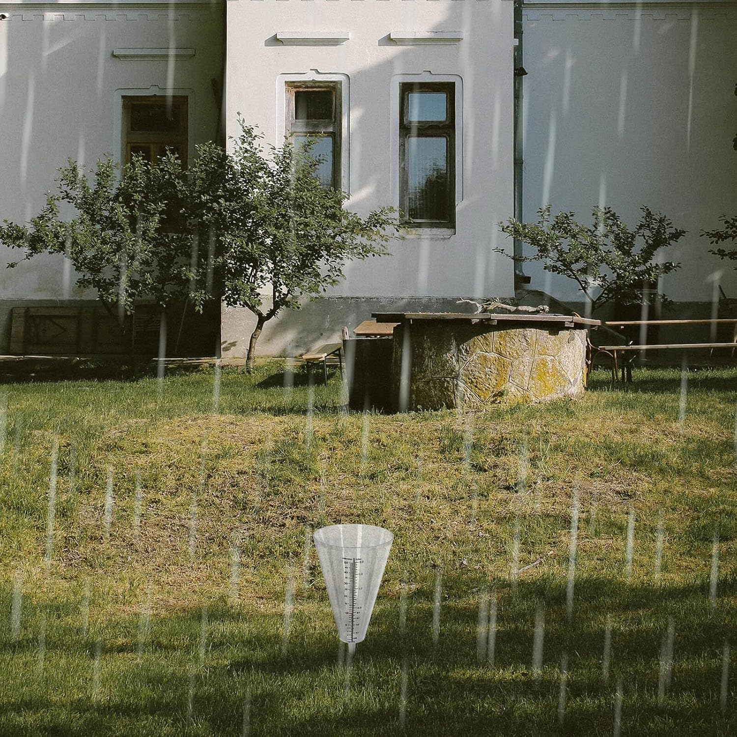 Homoyoyo Transparent Cone-Shaped Rain Gauge with Spike Outdoor Rainfall Measuring Cup Scale Material Rain Measuring Tool for Garden and Lawn Use