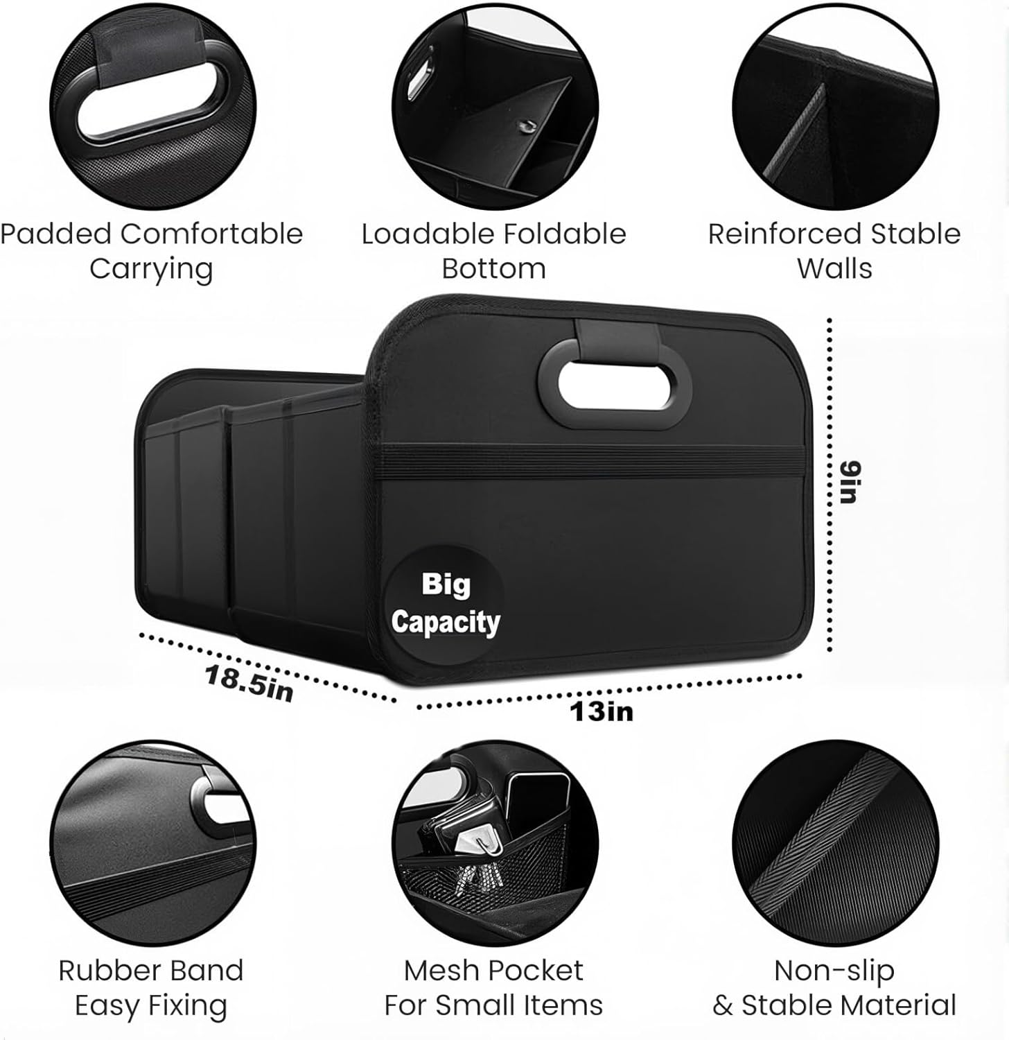 Car Boot Organiser, Car Storage Organiser, Super Capacity Portable Car Boot Tidy Foldable Waterproof Auto Storage Bag Cargo Trunk Groceries Organizer, Auto Accessories Universal (Black) image number 6