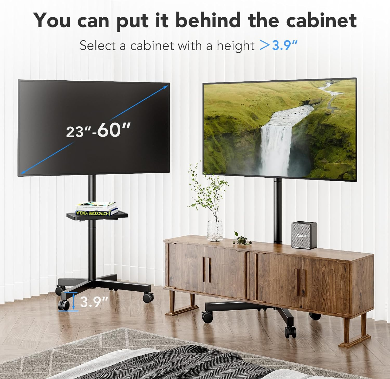 AX WABER Mobile TV Stand for 23-60 Inch LCD LED Flat/Curved Panel Screen Tvs, Rolling TV Cart Holds up to 88Lbs Portable Stand with Laptop Shelf Rolling Floor Max VESA 400X400Mm image number 2