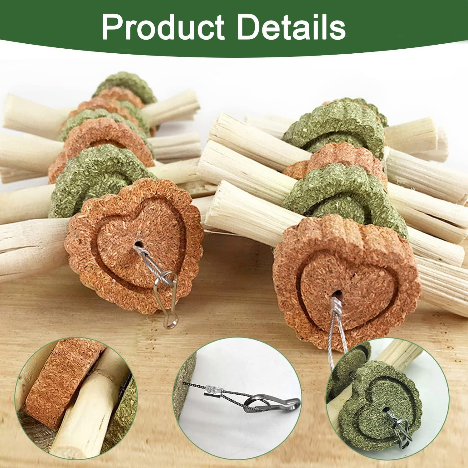AMOMYDOG Rabbit Accessories, Pack of 2 Natural Rabbit Chew Toy, Cute Bamboo with Natural Grass Cake, Carrot Molar Toy for Rabbits, Guinea Pigs, Hamsters, Small Animals (Grass Cake) image number 2