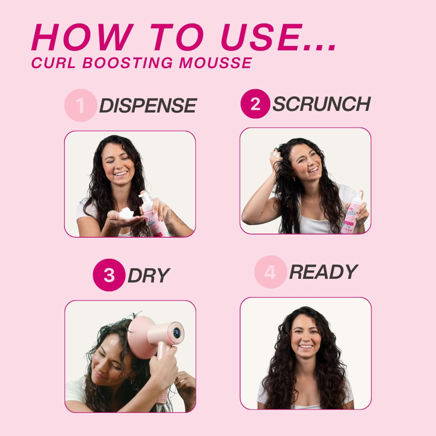 Dippity Do Girls with Curls Curl Enhancing Mousse - Lightweight 3-In-1 Defining Mousse for Curly and Wavy Hair - Hibiscus and Olive Oil for Frizz Free and Bouncy Curls - 200 Ml/6.7 Fl Oz - 2 Pack image number 3