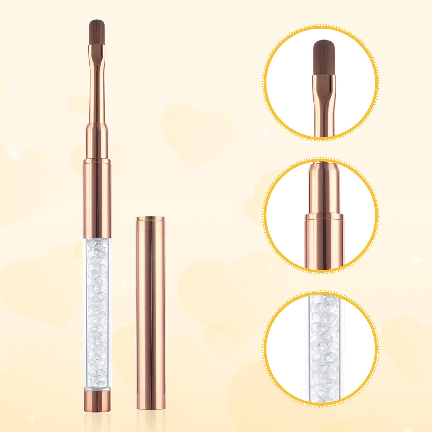 Piriuuo Pack of 2 Gel Brushes for Nails, Nail Brush with Lid, Gel Brush, Nail Design Brush, Nail Brush, Nail Accessories, UV Rhinestone Handle, Gel Nail Art Brush, Painting Brush Tool for Women image number 4