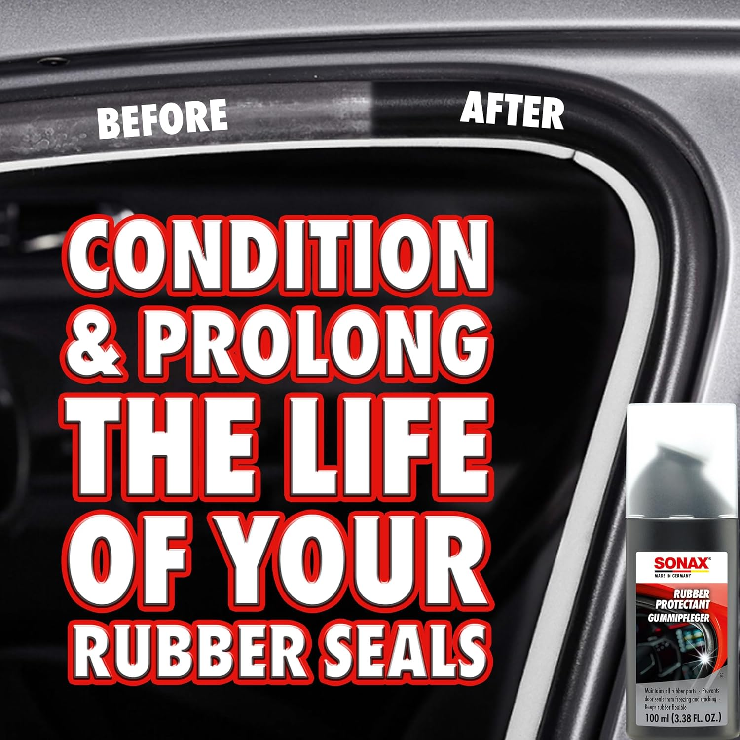 SONAX Rubber Protectant | Gummipfleger | Rubber Trim and Seal Conditioner | Prevents Sticking in Winter | Easy Application | Prolongs Rubber Seals | 340100 image number 2