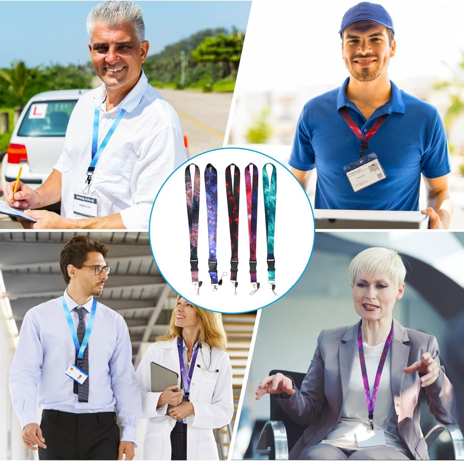 5 Sets Starry Sky Neck Lanyards, Betterjonny Colorful Detachable Galaxy Lanyard Buckle Hook Breakaway Strap Quick Release Lanyard Keychain Starry Sky Neck Lanyards for Women/Men image number 3