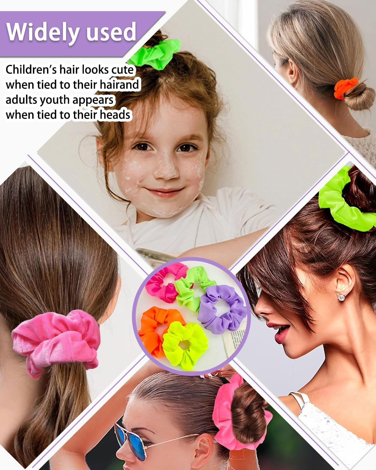 MYGLOAR 10 Pack Silk Hair Bands for Women, Satin Headbands, Soft Stretch Silk Headbands, Hair Ties for Women and Girls, 5 Colors - Orange, Green, Purple, Red, Yellow, Luminous Hair Ties