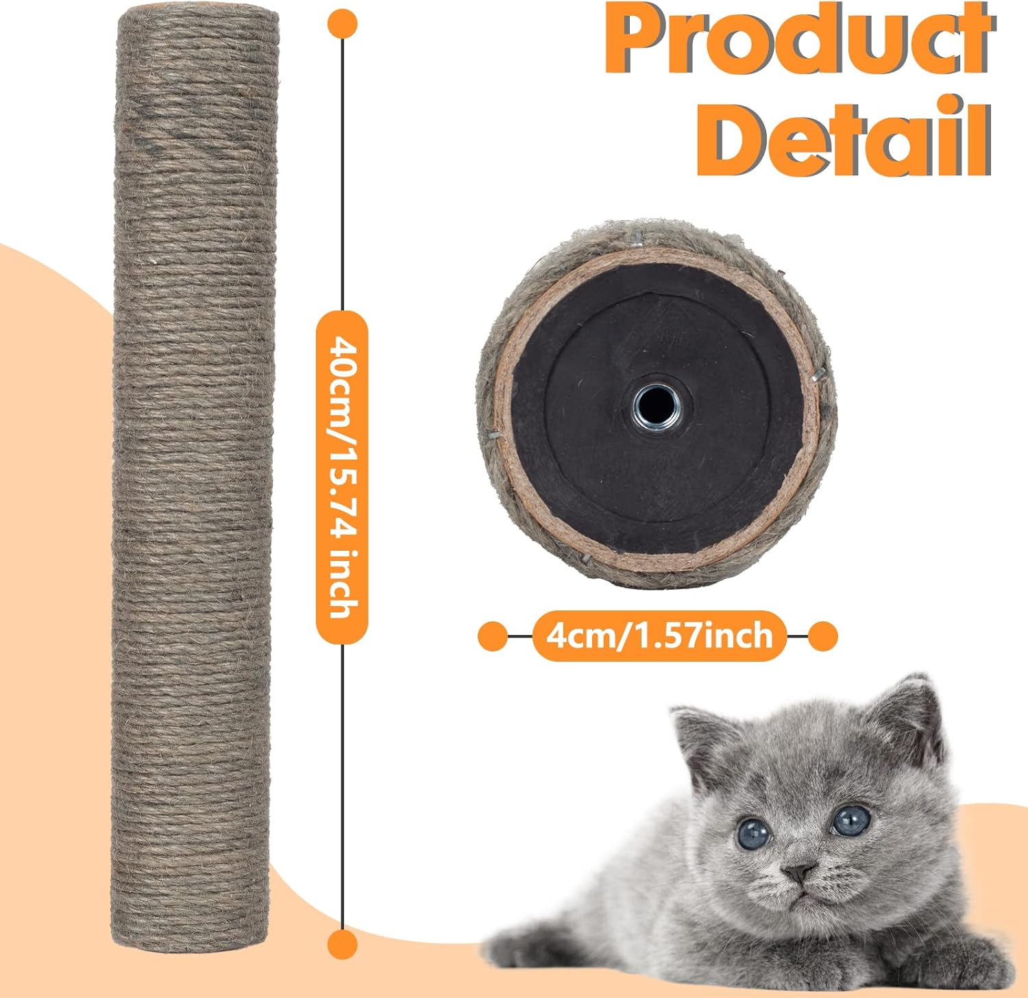 Pinkgarden Natural Sisal Replacement Cat Scratching Post, M8 Cat Scratch Post Refill Pole Parts for Refurbishment, Grey, Include Screws image number 6