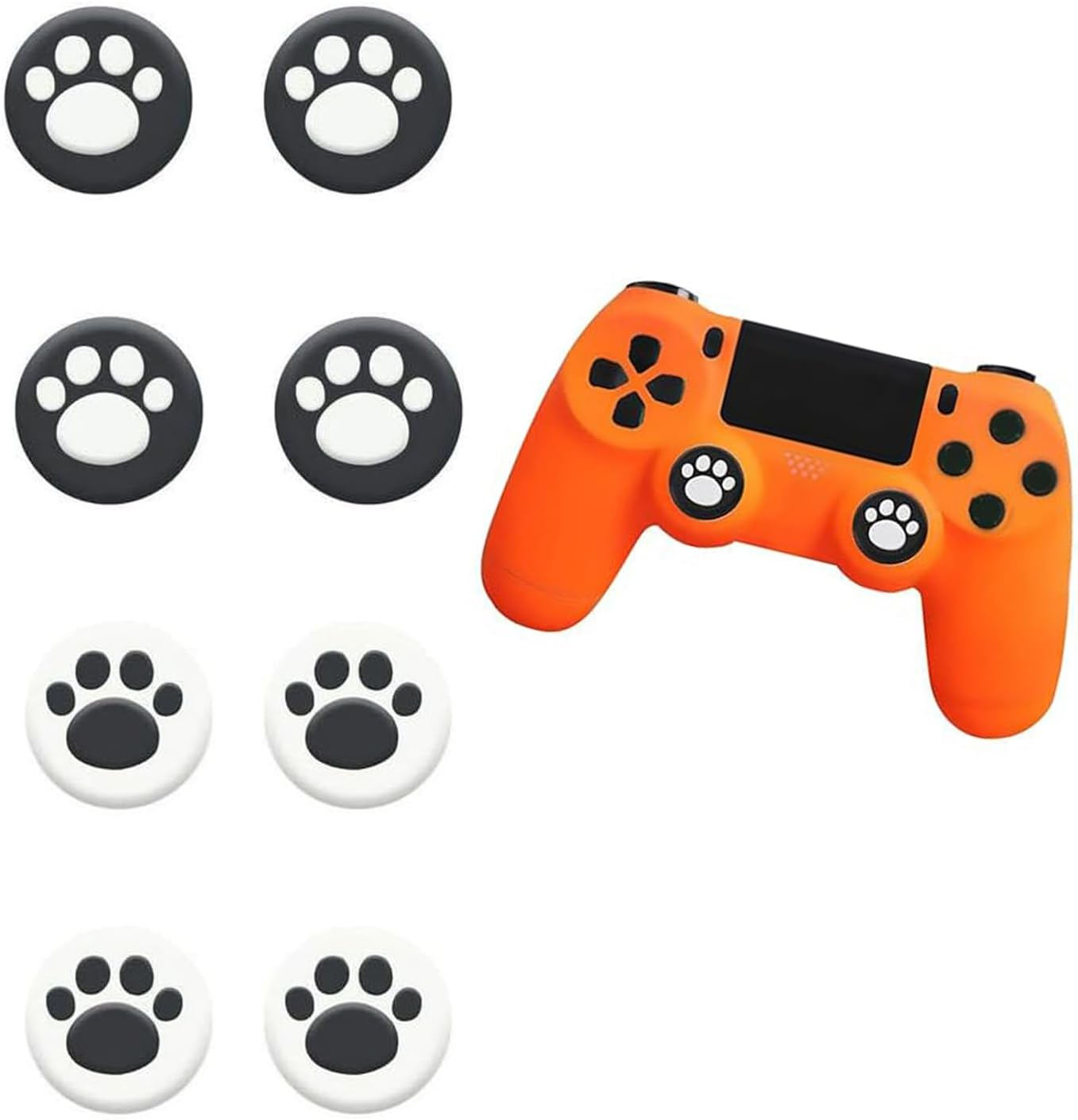 WEZCHUGHAOL 8PCS Silicone Thumb Grip Caps, Cat Paw Design Black & White - Ergonomic Joystick Covers for Enhanced Gaming Comfort and Control image number 2