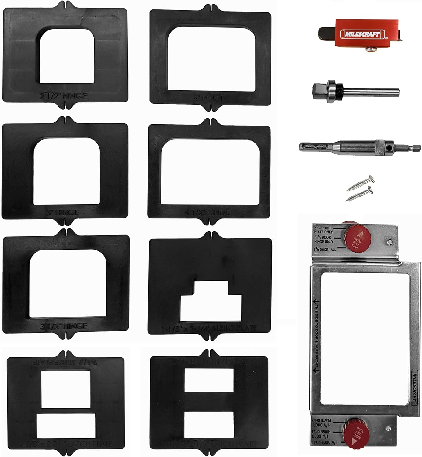 Milescraft 1220 Hinge Mate350 ? Complete Hinge Installation Kit, Cut Hinge Mortises on Doors, Jambs, Latches, Strike Plates, Includes All Hardware for 1-3/8&rdquo; & 1-3/4&rdquo; Doors & 2-1/2&rdquo; in to 4.5&rdquo; Hinges image number 2