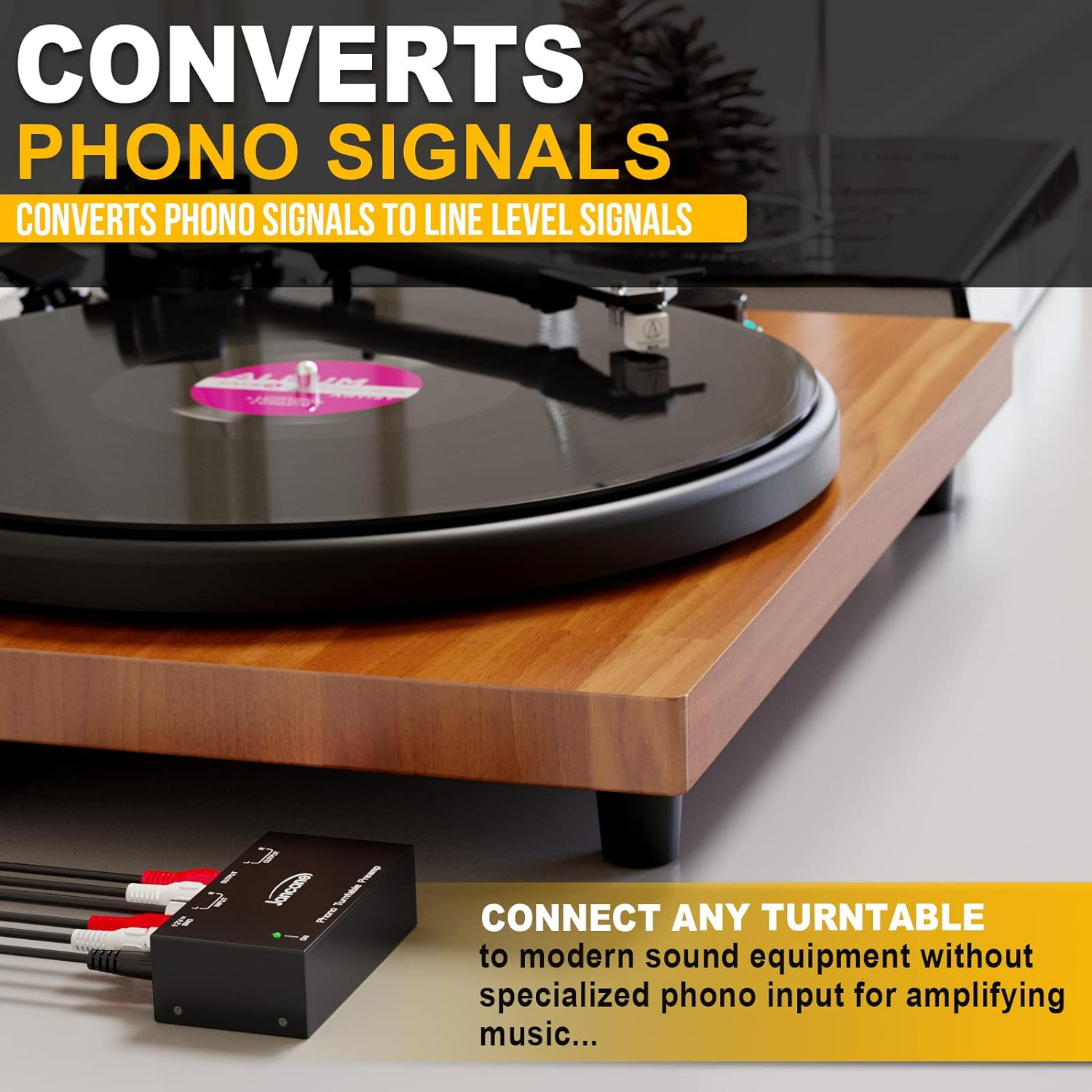 Jancane Phono Preamp for Turntable- Mini Electronic Audio Stereo Phonograph Preamplifier with RCA Input, RCA/TRS Output, Low Noise Operation, with 12 Volt DC Adapter image number 1