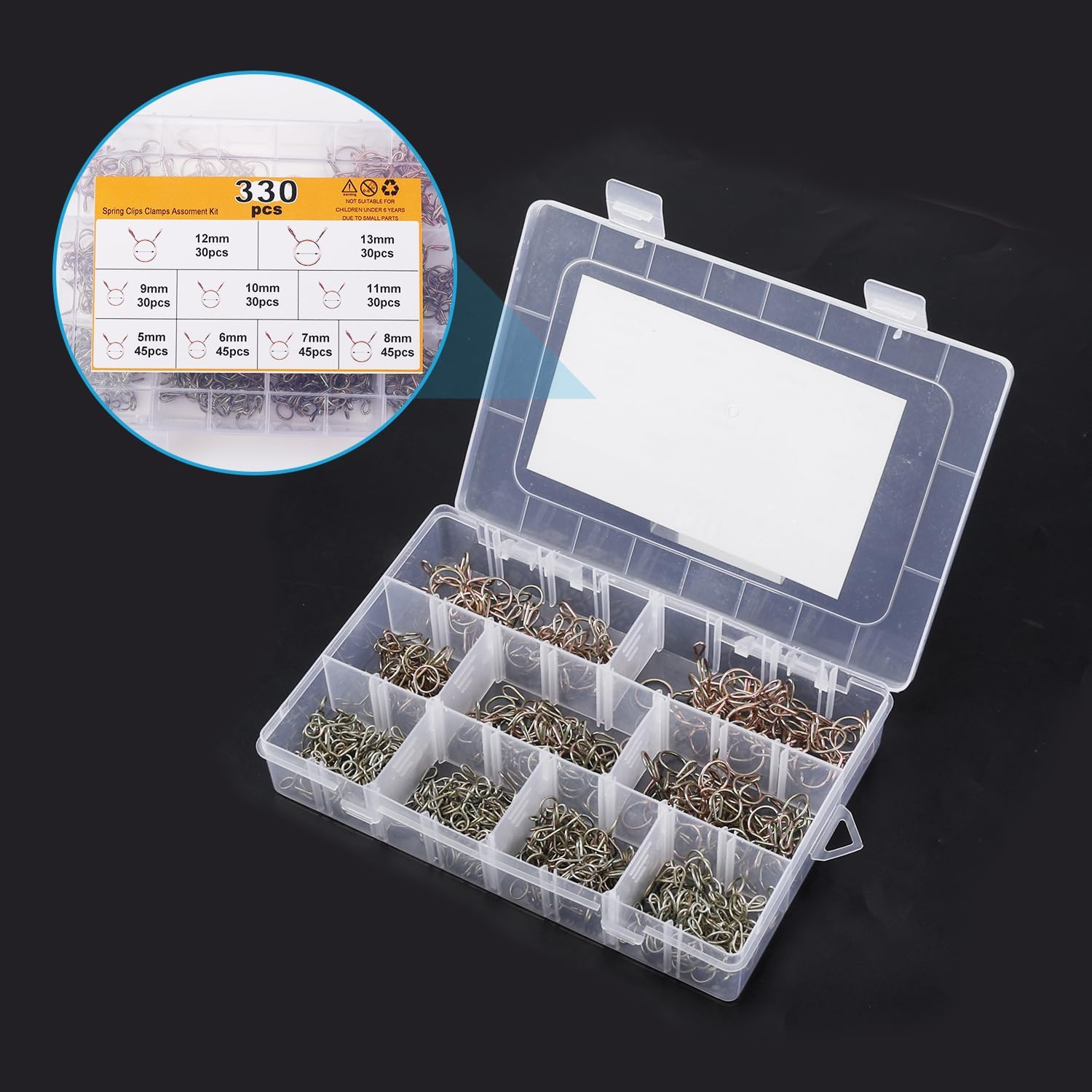 330Pcs Spring Hose Clamps, 5-13Mm Elastic Hose Clamp Small Hose Clamps Water Pipe Spring Clips Air Tubing Spring Clamps Fuel Line Hose Clamp for Moto Scooter ATV image number 2