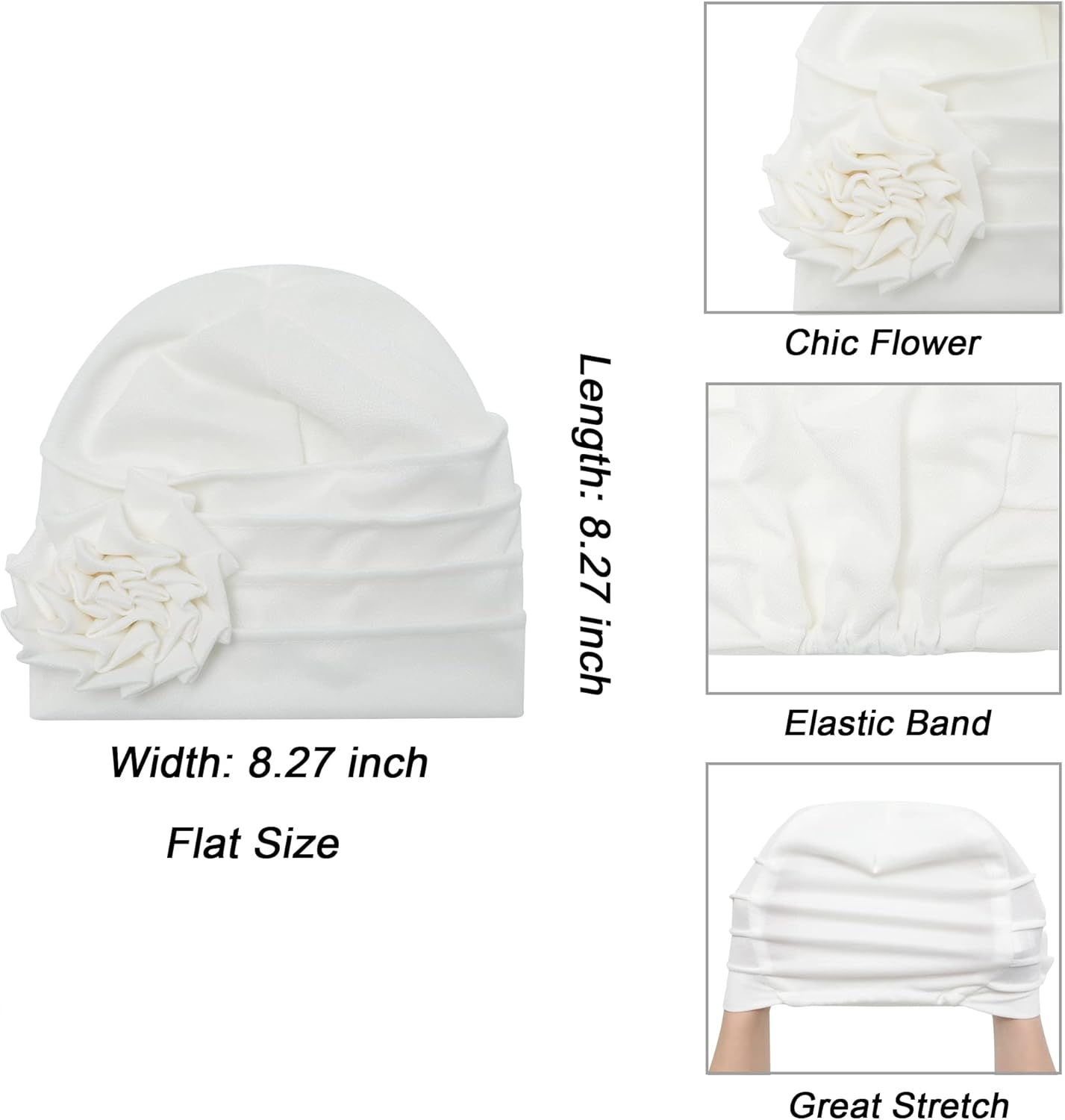 ZLYC Women Turban Beanie Hat with Flower Chemo Headwear Elastic Head Wrap Cap - Boho Flower Beige image number 5