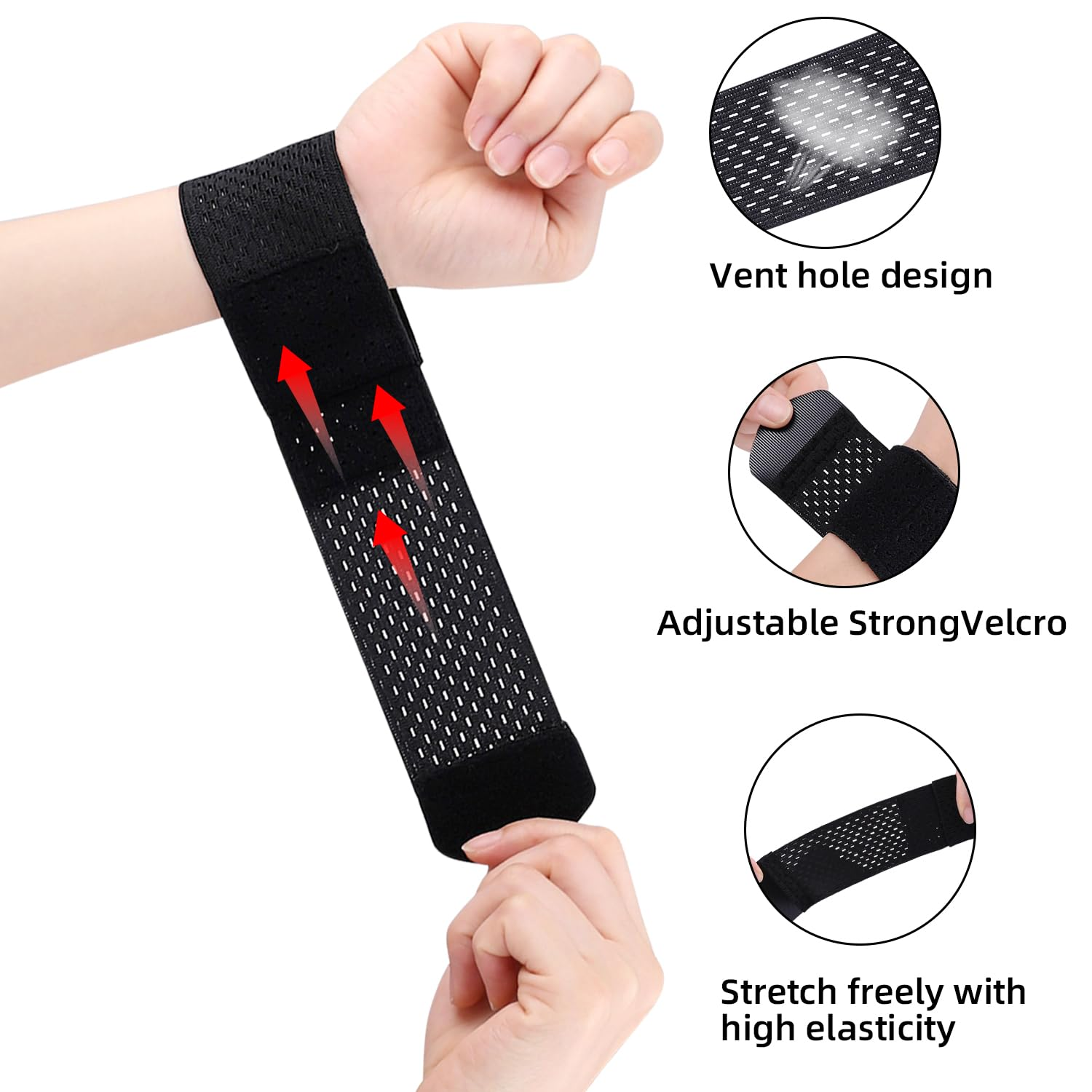 Wrist Brace & Wraps [2 Pcs] - Adjustable Carpal Tunnel Support & Sports Fitness Wrist Strap for Women Men (Black) image number 4