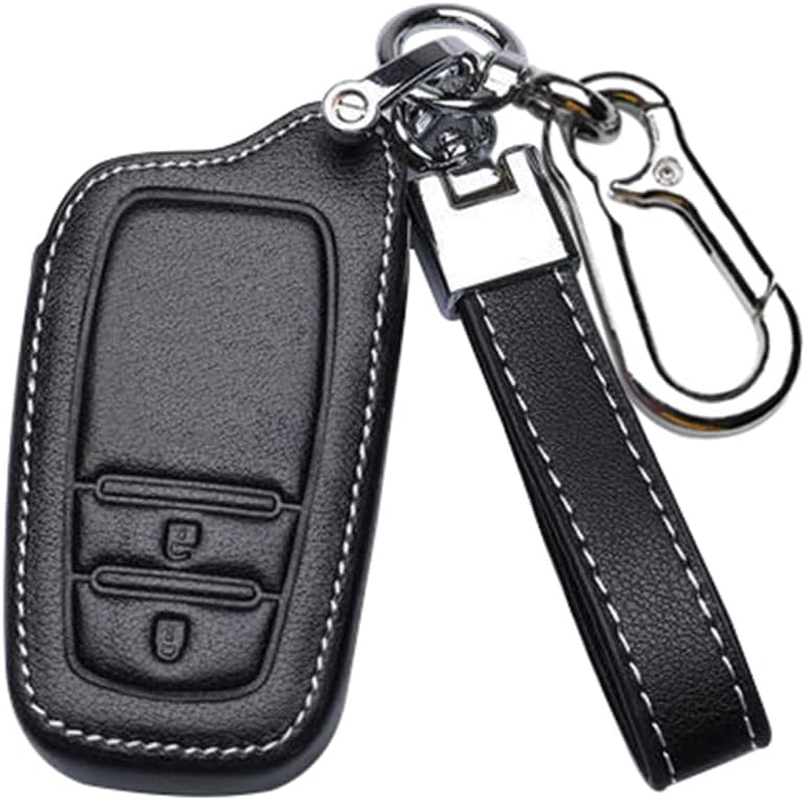 Ontto Leather Car Key Fob Cover Fit for Toyota Hilux SW4 Innova Fortuner Crown Land Cruise Accessories Key Case Key Holder Key Shell Keychain Keyring Protector 3 Buttons Black