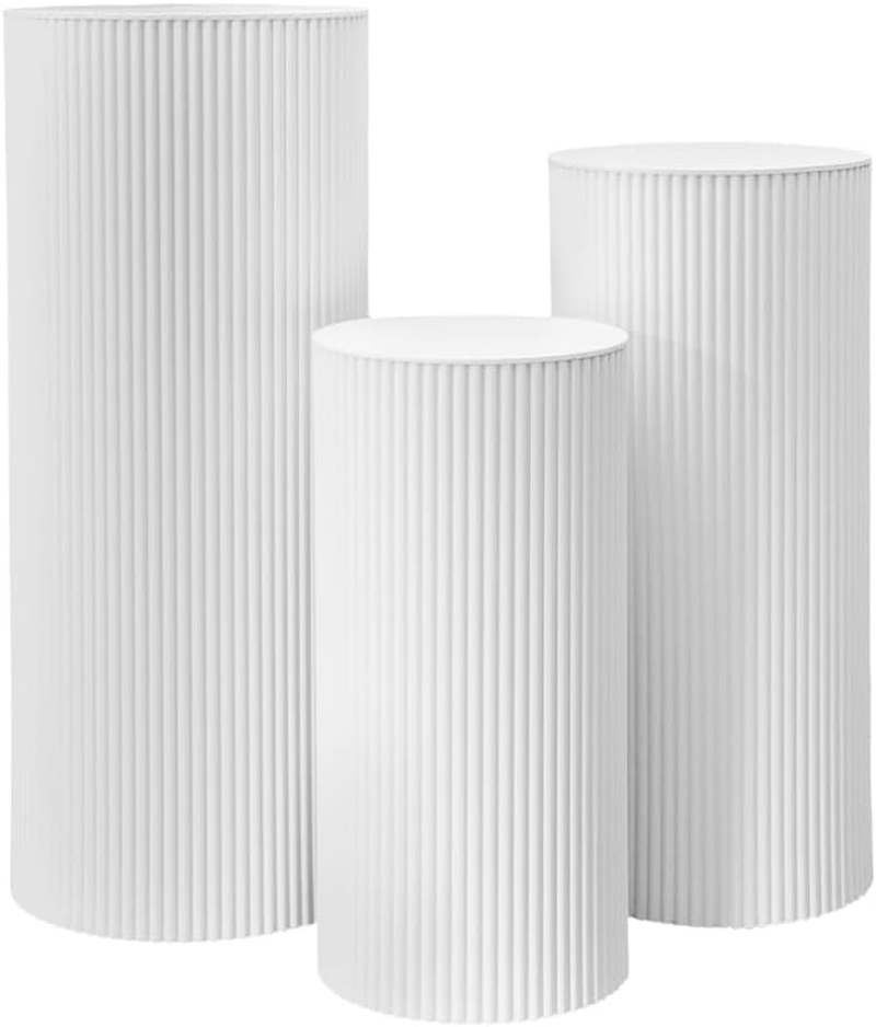 ALSTON 3PCS Wedding Plinth Metal Cylinder Pedestal Stand round Pillars Decoration Table for Party Birthday Wedding D&eacute;cor Cake Flower Display 60/75/90Cm White image number 3
