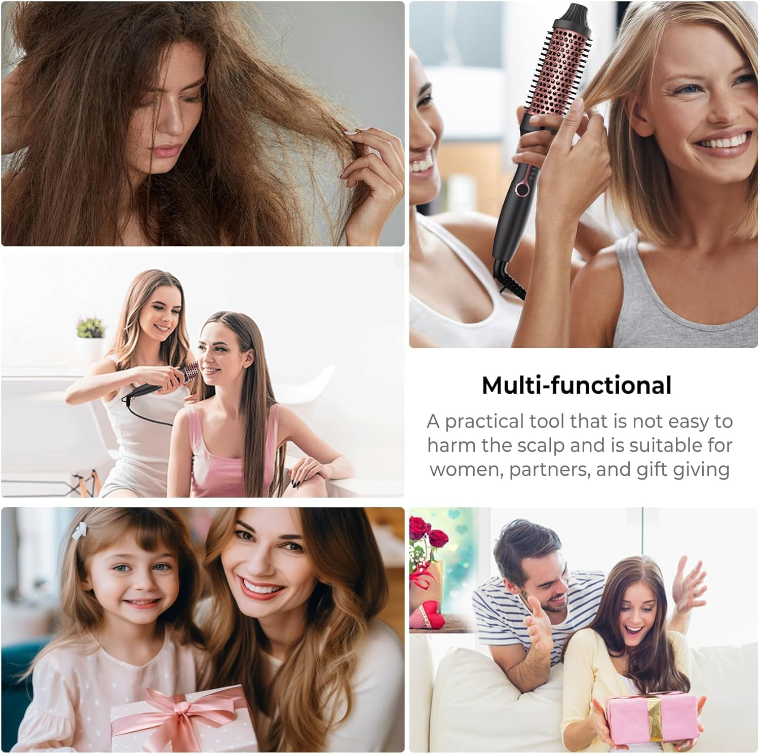 Thermal Brush Lonen Heat Brush 38 Mm, Thermob&uuml;rste Rundb&uuml;rste 120-200&deg;C, W&auml;rmeb&uuml;rste Double Spannung Erh&ouml;hen Sie Das Haarvolumen, Verwendet Als Kamm, Gl&auml;tteisen, Lockenstab, Leichte Kompakte Gr&ouml;&szlig;e image number 2