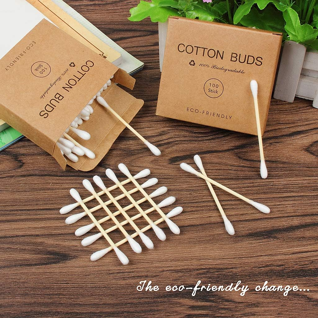 2 Packs Set(200 PCS) Bamboo Cotton Buds Eco-Friendly Cotton Ear Buds Swabs with Bamboo Handle Recyclable and Biodegradable Cotton Swabs for Makeup Cleaning Ear Cleaning and Wound Cleaning image number 2