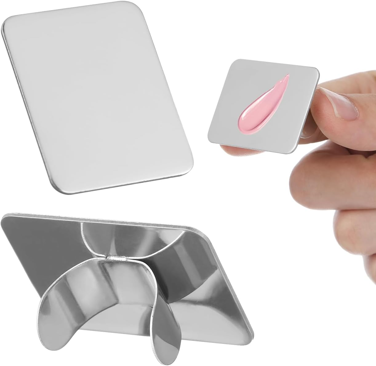 Frcolor 2PCS Nail Art Palette Stainless Steel Makeup Mixing Palette Ring Nail DIY Art Design Paint Color Mixing Palette Metal Tool image number 4