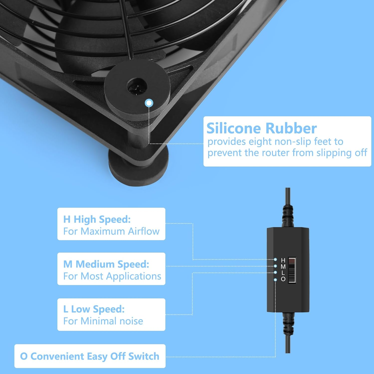 Bigqin USB PC Fan, 120Mm 5V Computer Fan with 3 Adjustable Wind Speed, High Airflow Silent Cooling Fan Compatible with Router Modem Receiver DVR Xbox TV Box image number 4