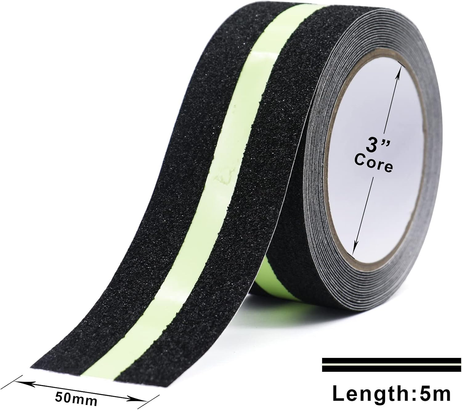 BOMEI PACK anti Slip Grip Tape, Non-Slip Traction Tapes with Glow in the Dark Reduce the Risk of Slipping for Indoor or Outdoor Stair Tread Step and Other Slippery Surfaces,50Mm*5M,2 Rolls Pack image number 3