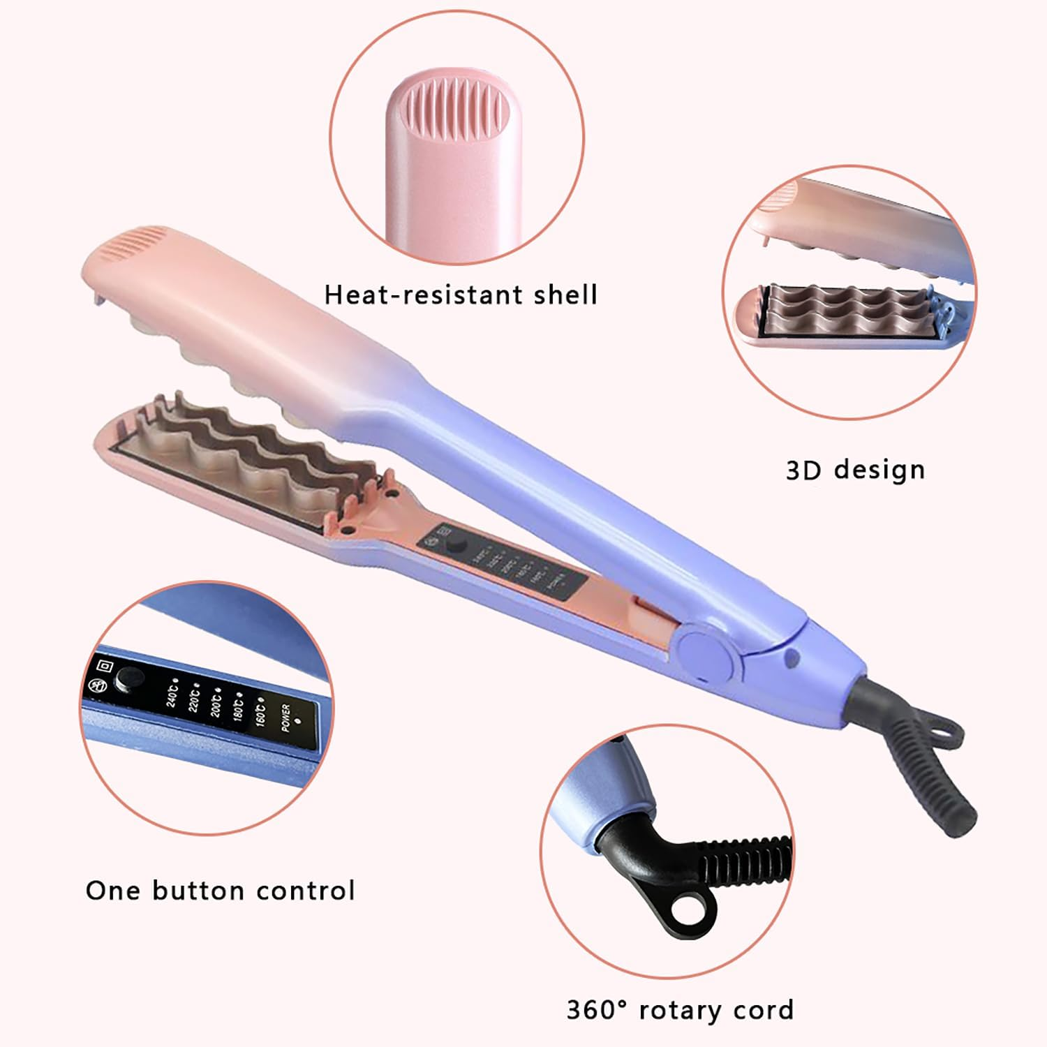 3D Ripples Hair Crimper Hair Fluffy Corrugated Curler 5-Level Temperature Volumizing Iron Styling Tools for Men and Women image number 4