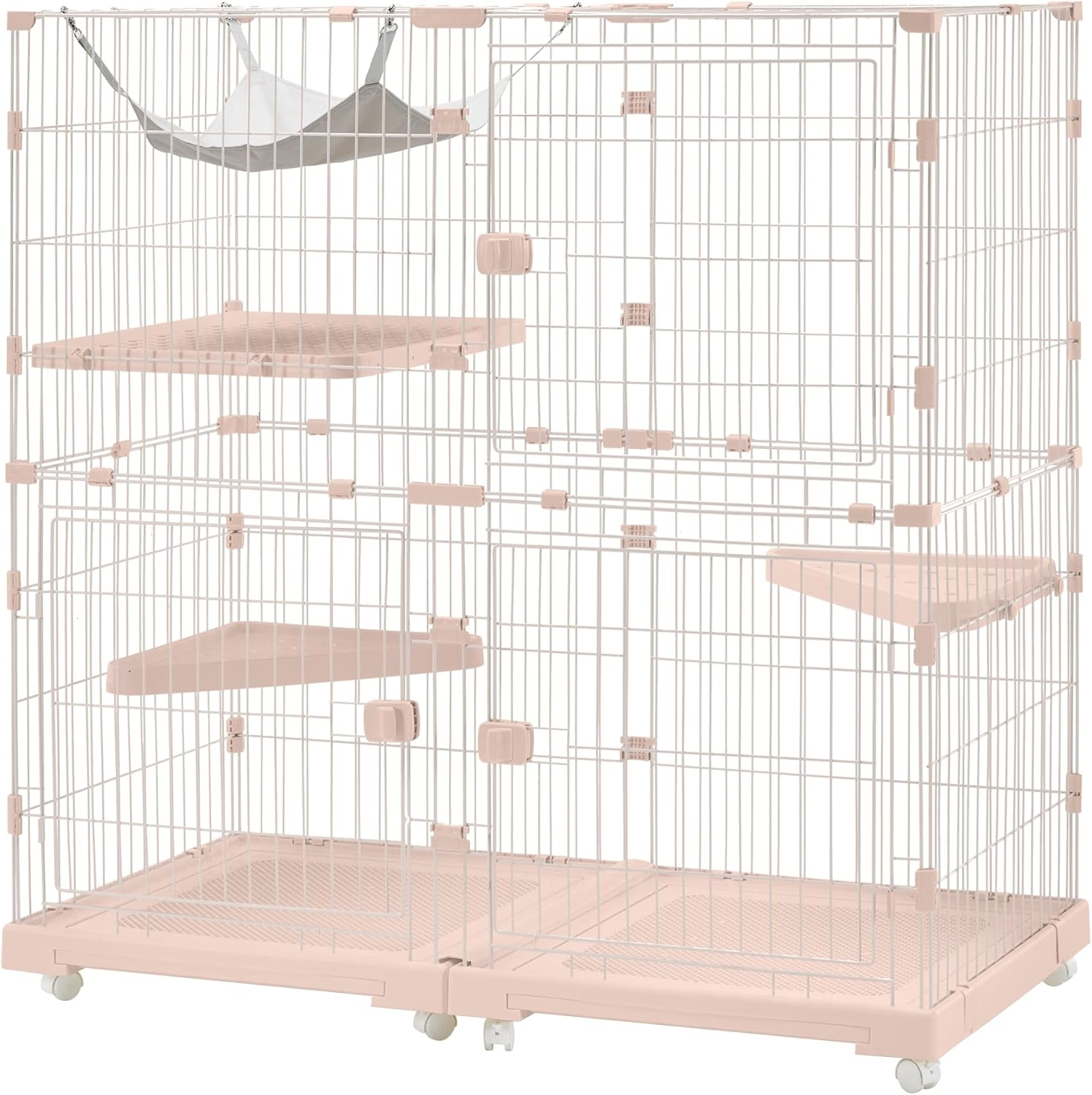 BTM Cat Cage, 2 Tiers, Wide Design, Freely Combined, Includes Cat Door, Hammock, Tray Included, Large, Cat House, Pet Cage, Answering Machine, Protection, Escape Prevention, Multiple Heads, Stylish