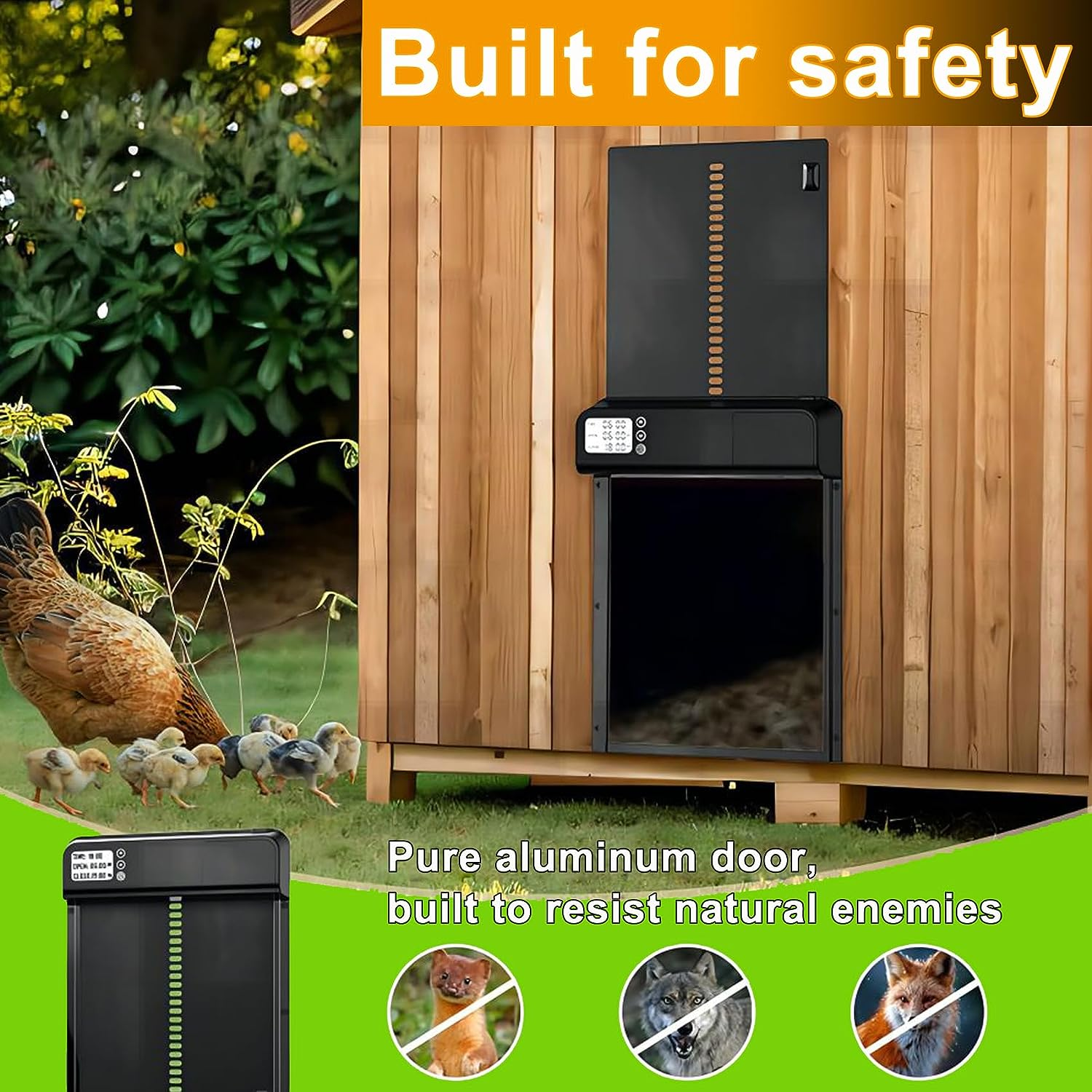 AUTENS Chicken Coop Door Automatic Aluminum Auto Coop Door with Timer Control LCD Display Door Opener Black image number 2