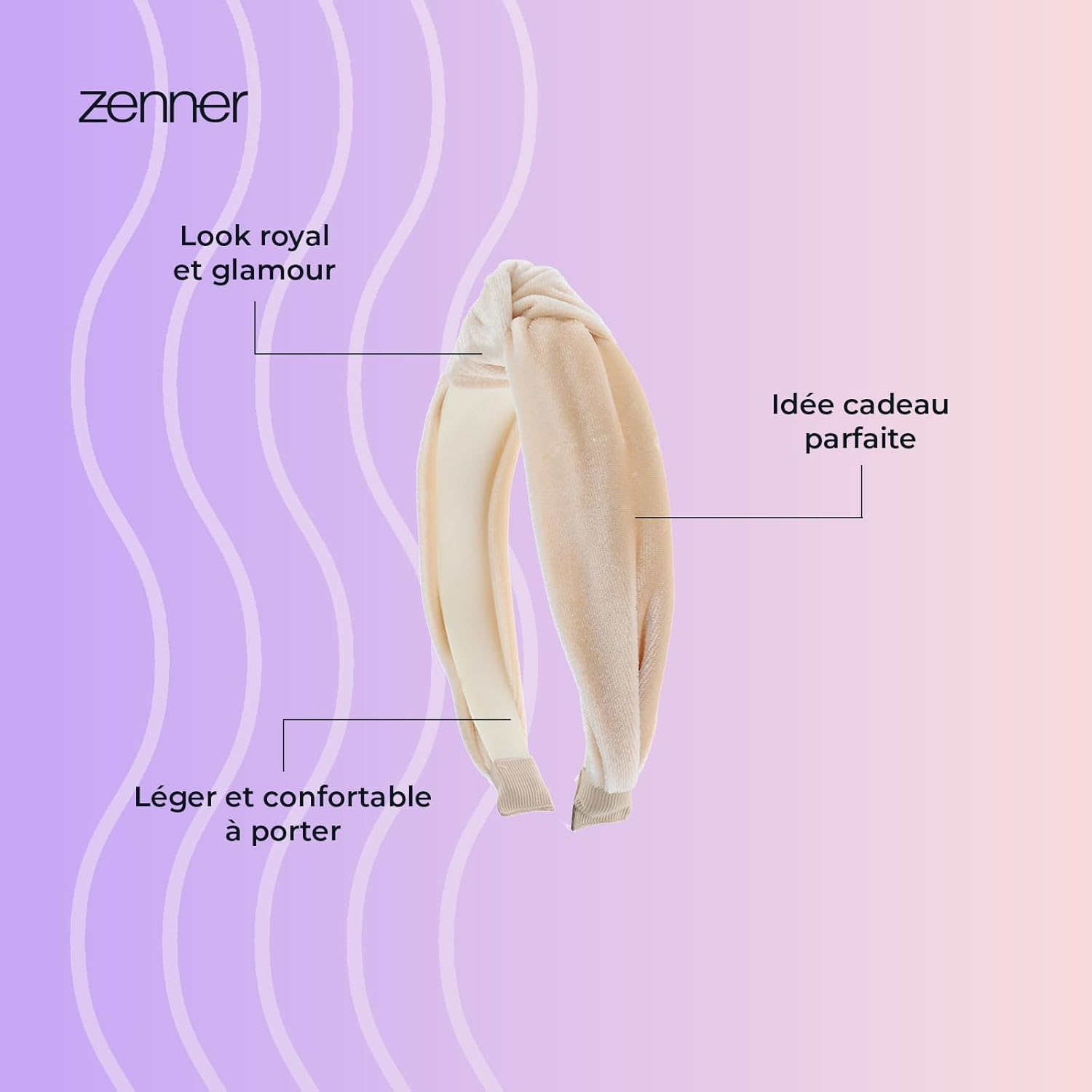 Zenner Beige Knot Headband - Soft Velvet Look and Texture Headband - Comfortable Fit for Everyday Use - Adds Subtle Elegance and Stylish Accents image number 3