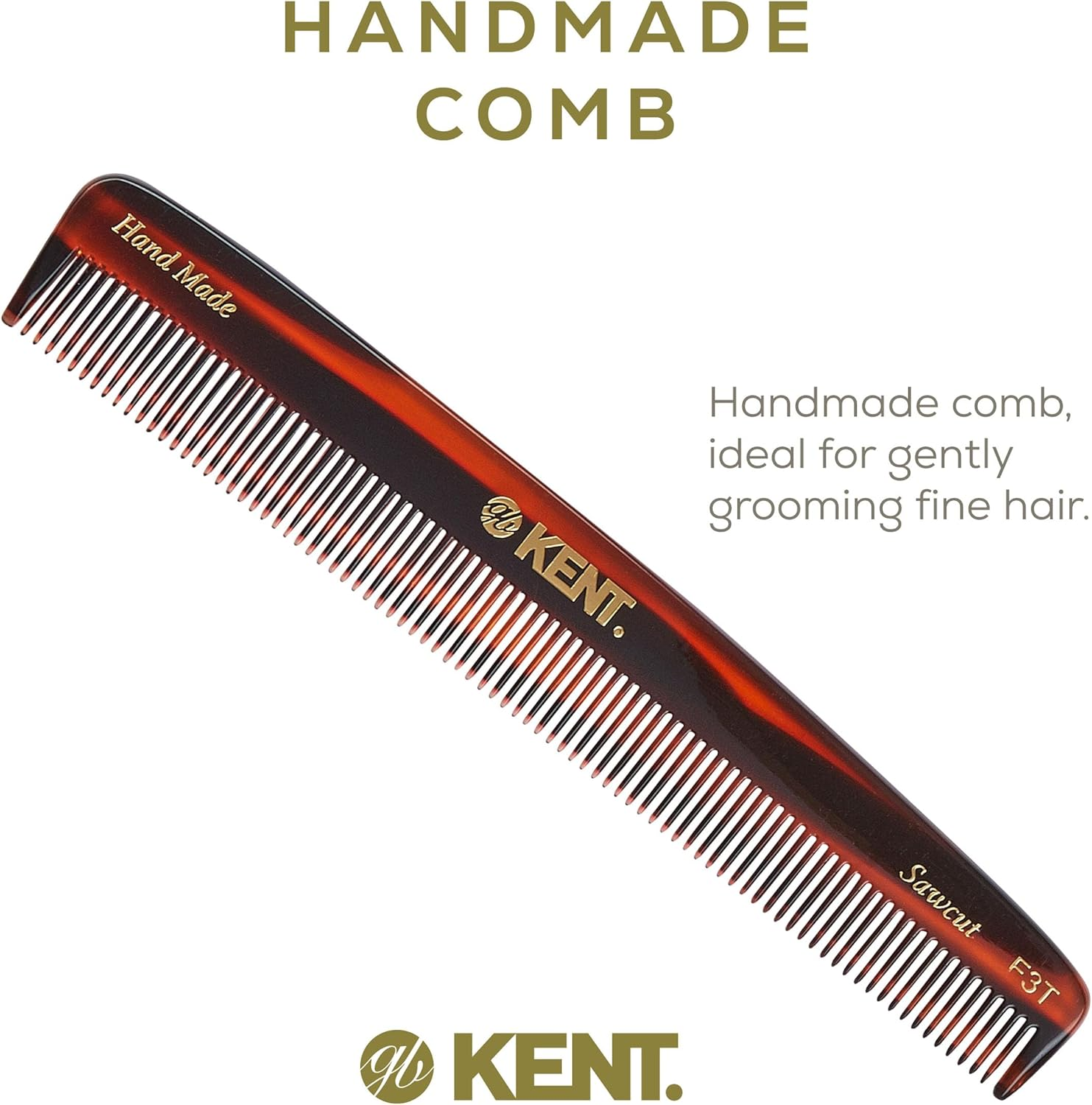 Kent F3T Tortoiseshell Fine Tooth Comb - Hair Parting and Straightening Comb for Men'S & Women'S Dandruff Remover, Saw Cut and Hand Polished Made in England image number 1