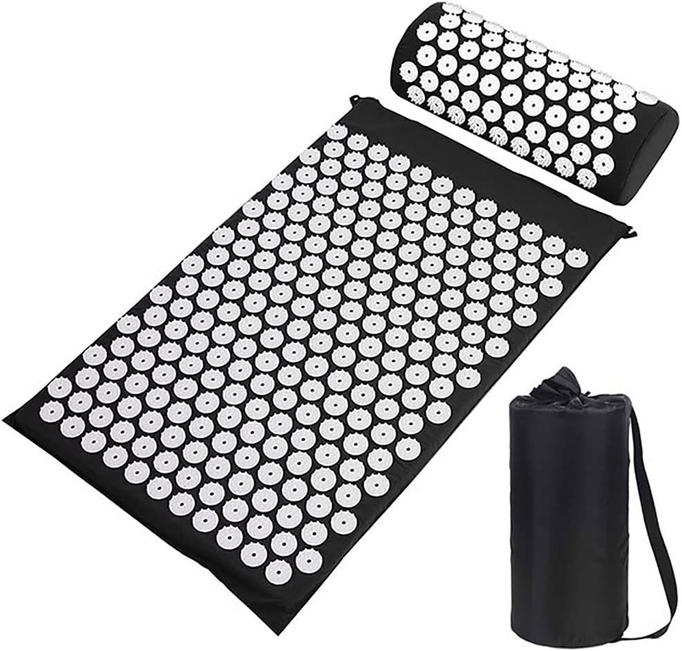 Acupressure Mat and Pillow Set with Bag - Large Size 28.7 X 16.5 Inch Massage Accupressure Body Mat - Naturally Relax Back, Neck and Feet Muscles - Helps Relieve Back, Neck Pain, Sciatica(Black) image number 2