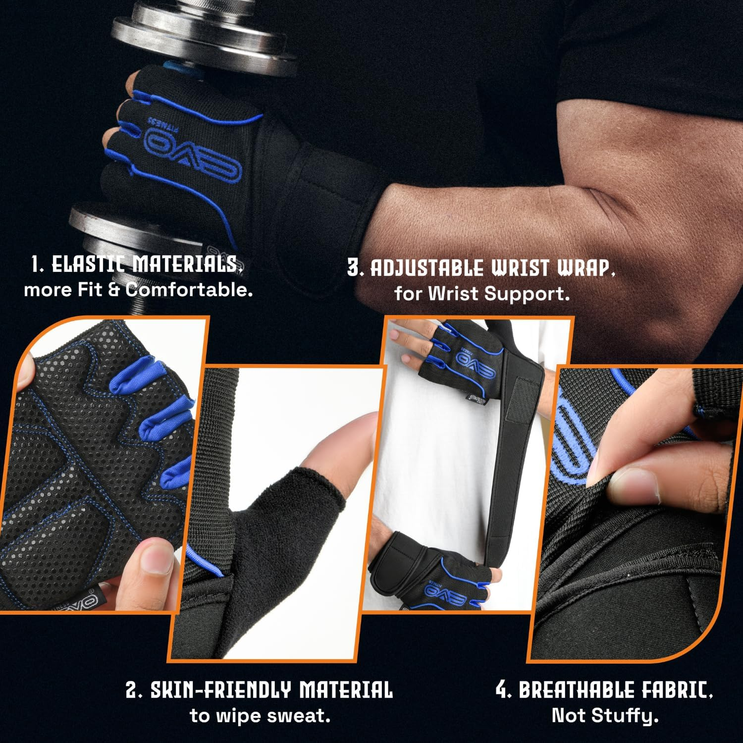 Evo Fitness Gym Gloves for Men & Women - Breathable Weight Lifting Gloves, Workout Gloves, Crossfit, Cycling, Training, Enhanced Grip & Palm Protection, Perfect for Weightlifting image number 1
