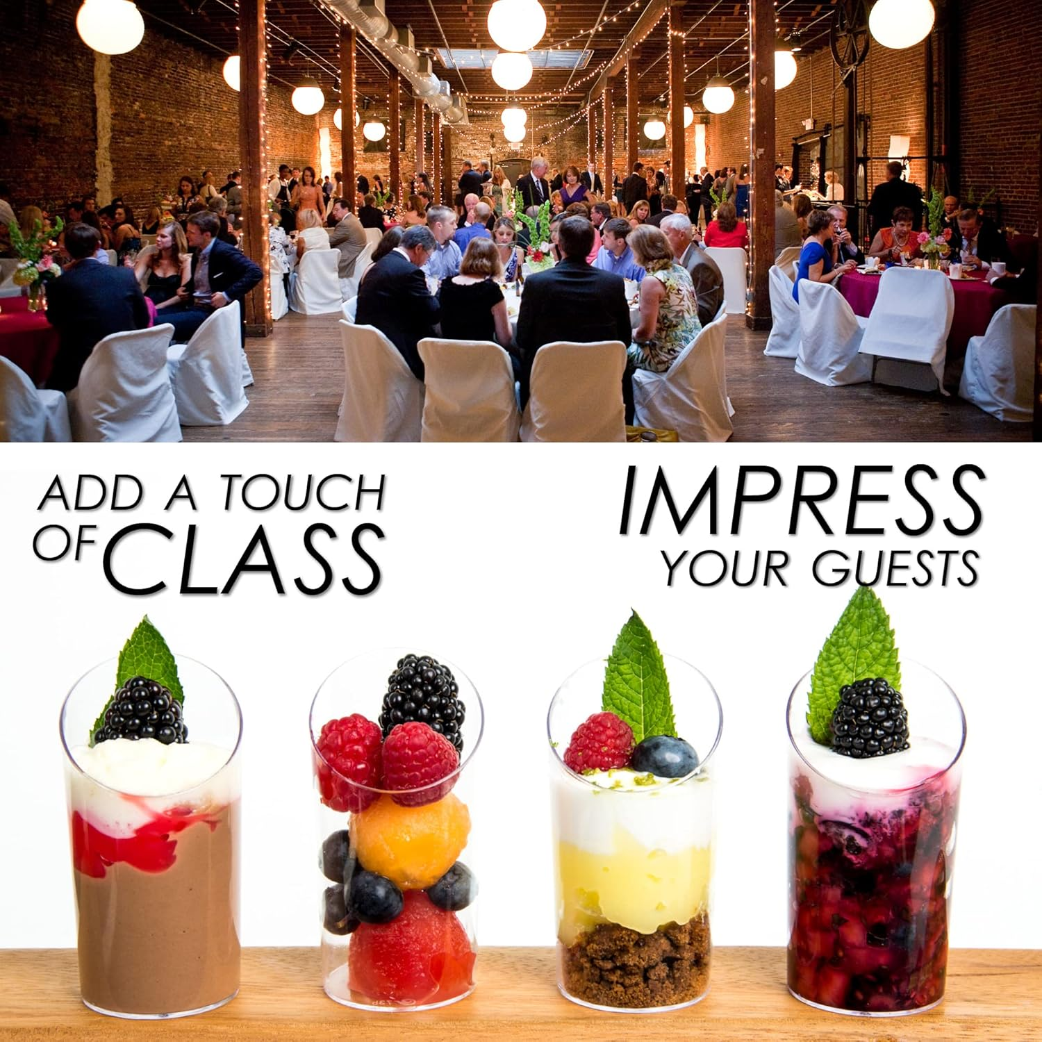 Dlux Mini Dessert Cups with Spoons (75 Ml X 32 Pcs) Clear Plastic Parfait Appetizer Cups, Slanted round 2.5 Oz Small Reusable Bowl for Party Desserts Appetizers - with Recipe Ebook image number 3