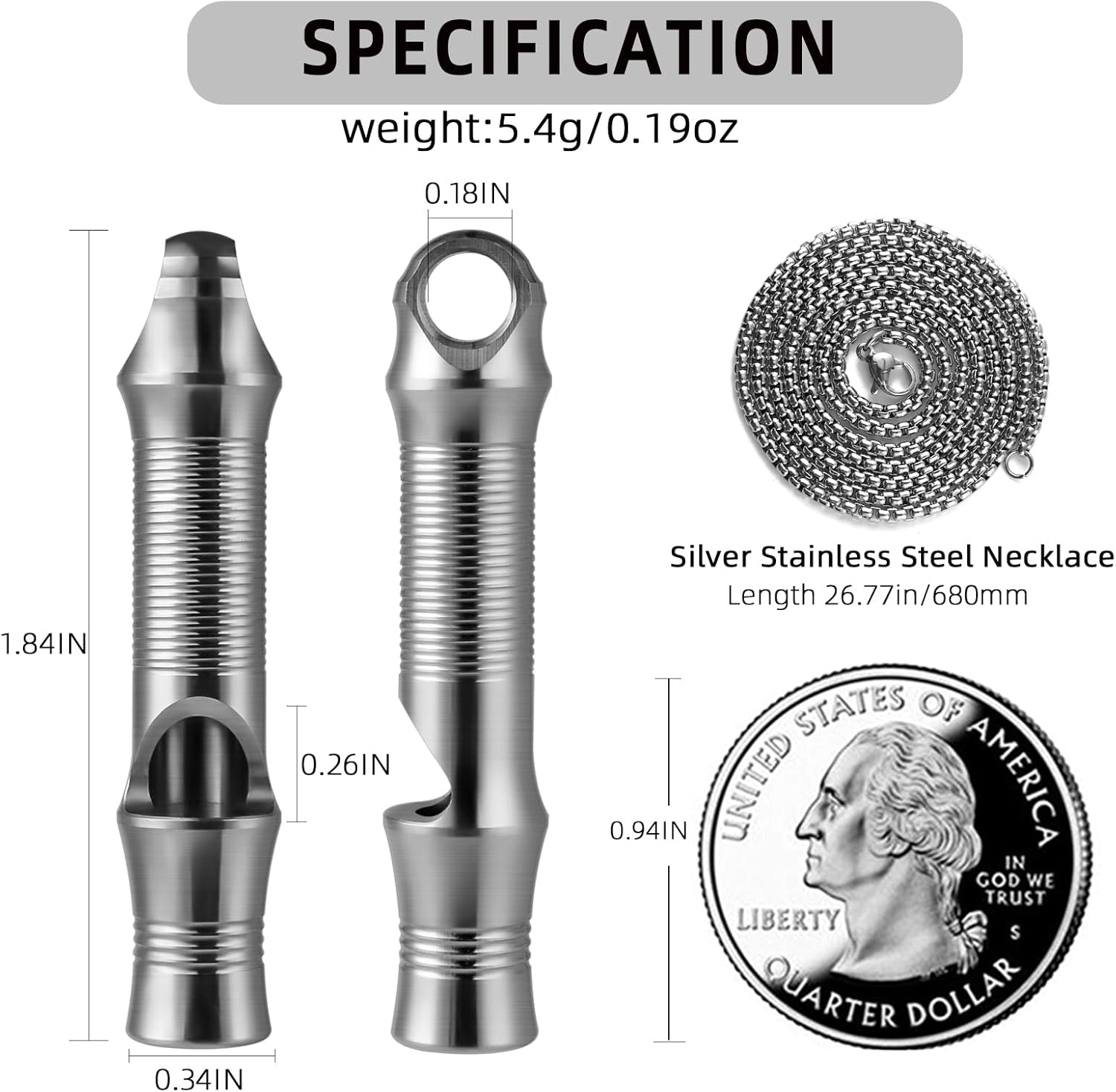 TISUR Titanium Emergency Whistle,Edc Safety Whistles Necklace Loud up to 120Db,Survival Whistles for Survival,Hiking,Camping,Pets Training image number 3