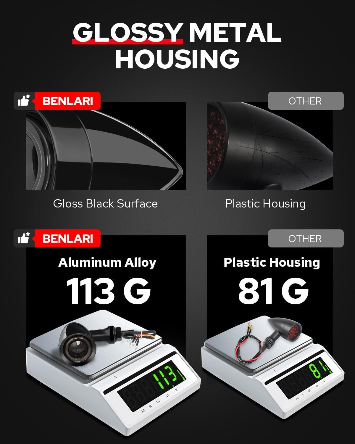 Benlari Motorcycle Bullet 48 Leds Rear Turn Signal Light SMD Blinker Indicator Fit for Honda Yamaha Suzuki Kawasaki Harley Sportster (Black,Front Turn Light) (Black/Red and Amber Light) image number 4