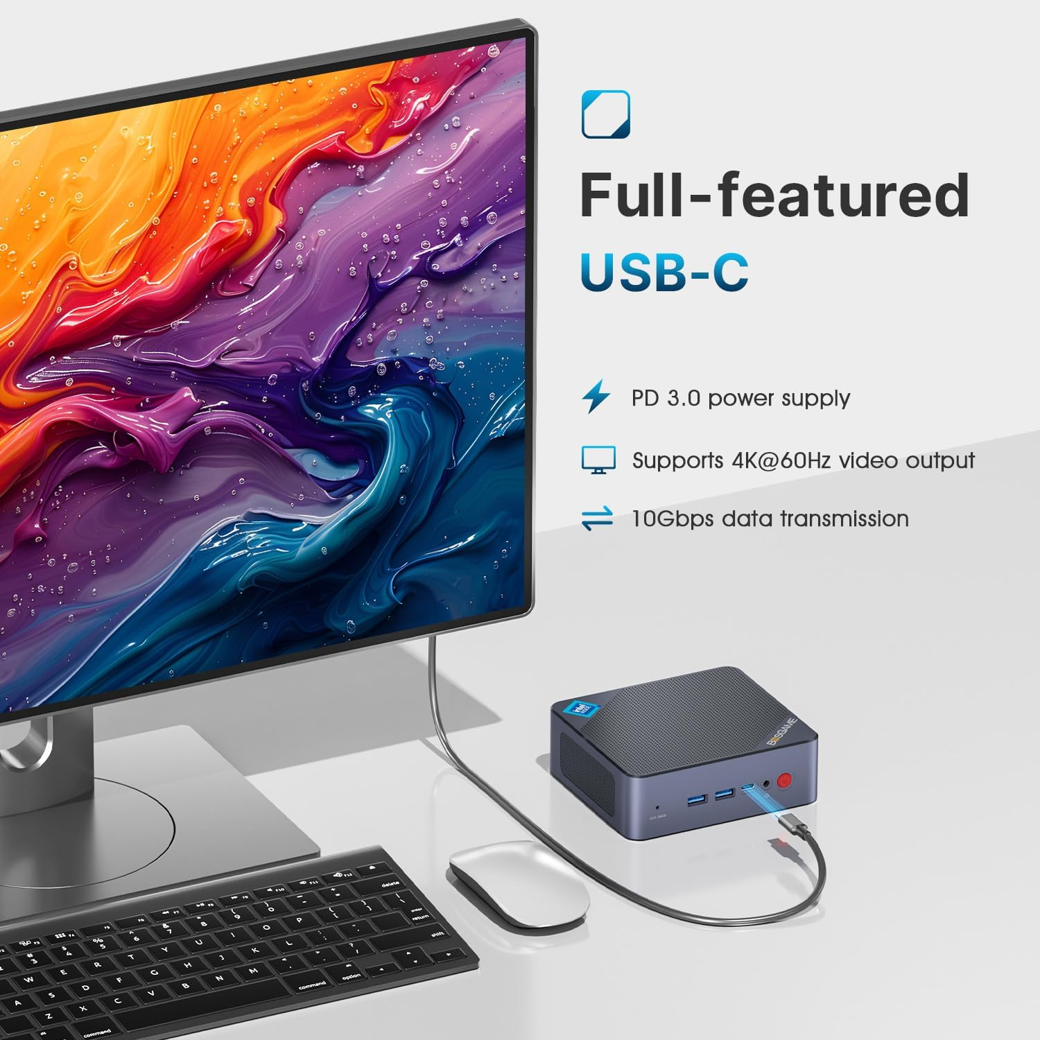 BOSGAME N95 Mini PC Intel 12Th Gen CPU 16GB DDR4 3200Mhz RAM 512GB M.2 SSD Windows 11 Computer | 4K Triple Display | USB 3.2 | Wi-Fi | 2.5G LAN | Full Function USB-C (Data/Pd 3.0/DP) image number 5