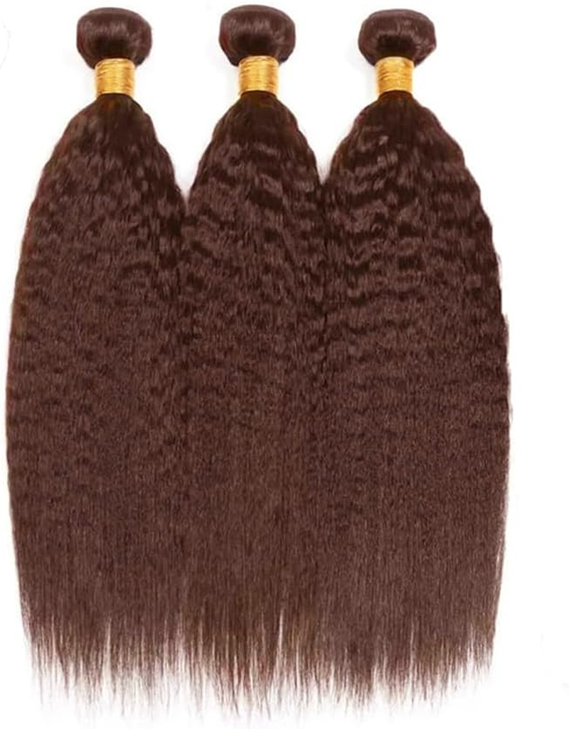 4 Colors Human Hair Bundles Light Brown Human Hair Bundles Dark Brown Yaki Human Hair Bundles 3 Bundles 20 20 20 Inch Same Length 3 Bundles image number 2