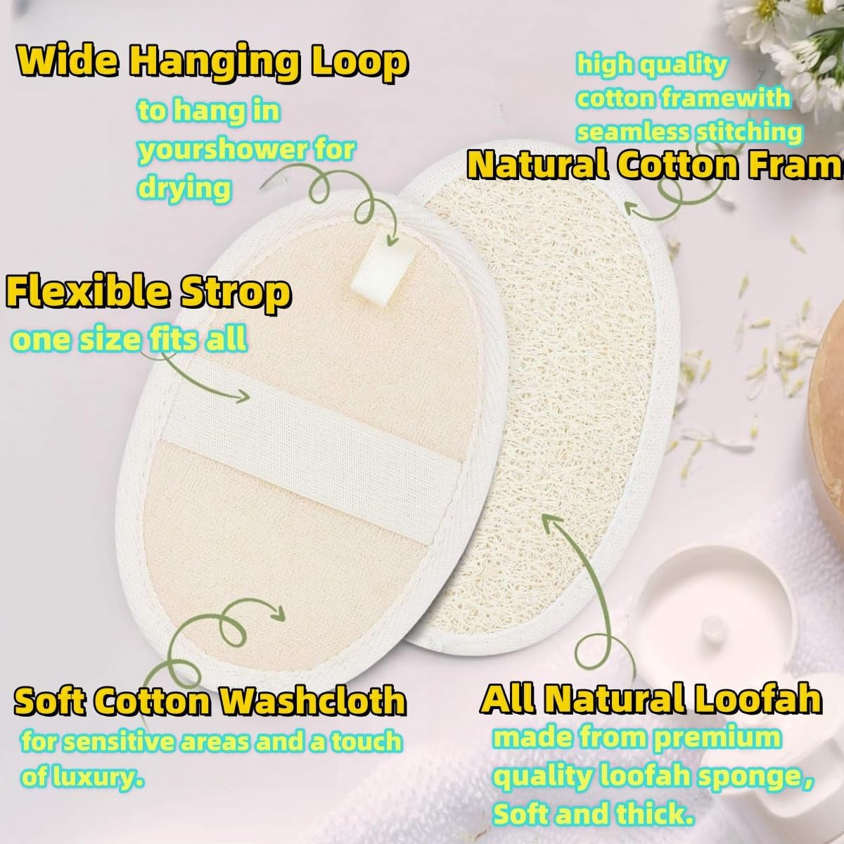 HIDOSNG 4 PCS Exfoliating Loofah Sponge Pads Body Scrubbers for Shower and Bath (3.15 * 4.92 In) image number 3